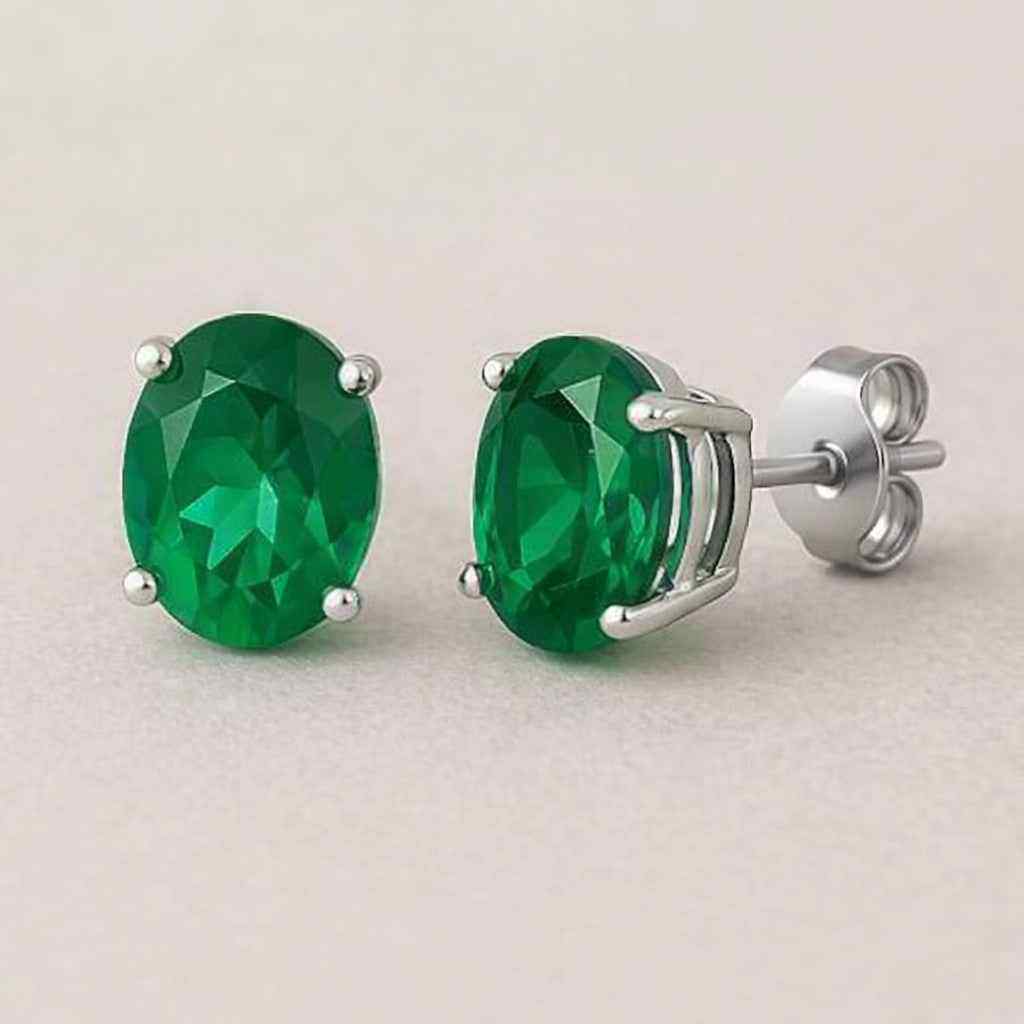 Natural Green Onyx 8x10mm Oval Cut Stud Earrings in 925 Sterling Silver – Gemstone Studs