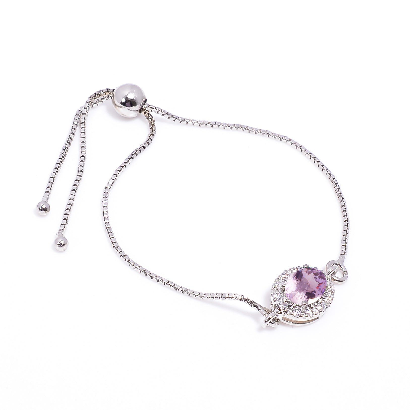 Pink Amethyst Silver Bracelet – Oval Cut 6×8 mm