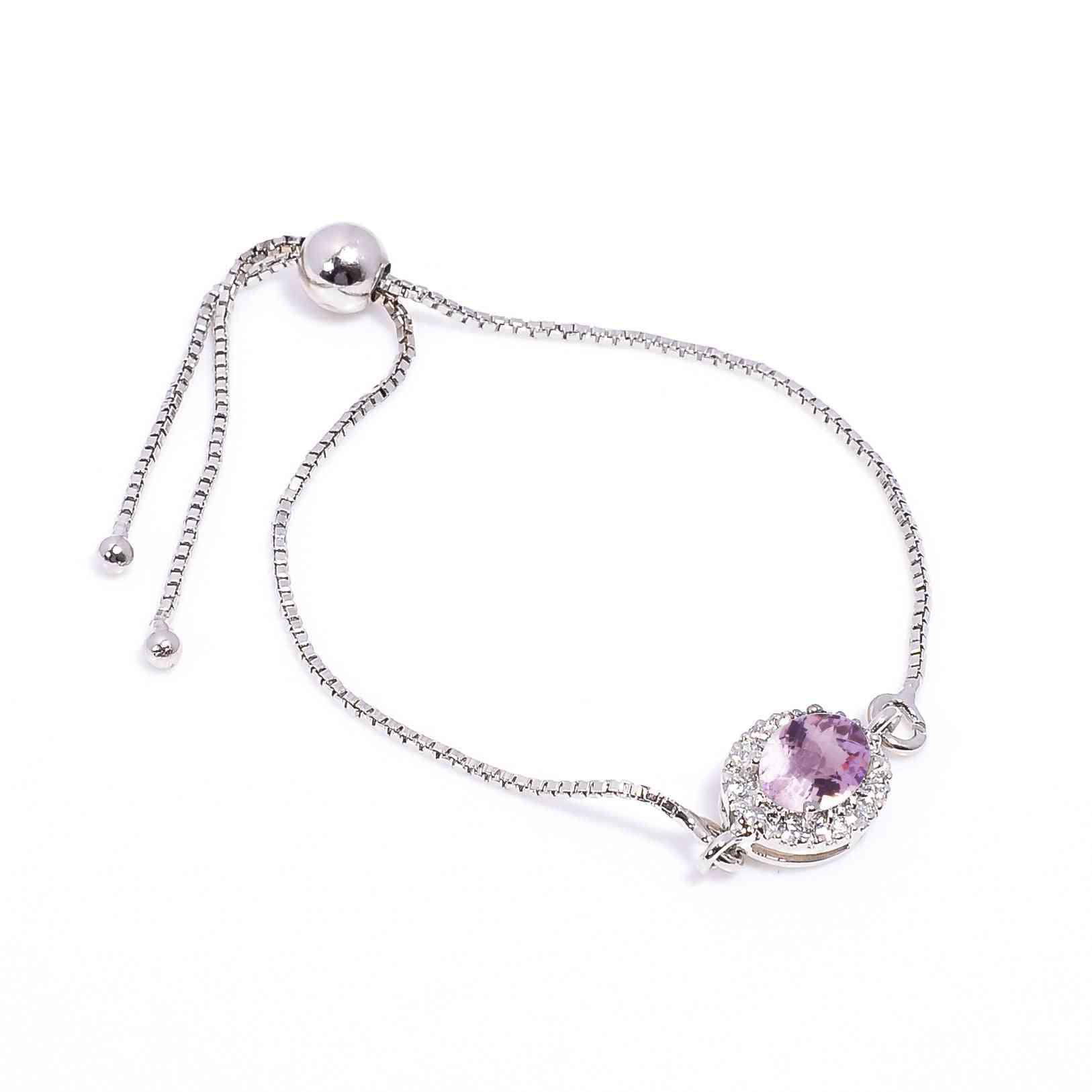 Pink Amethyst Silver Bracelet – Oval Cut 6×8 mm Gemstone Bracelets