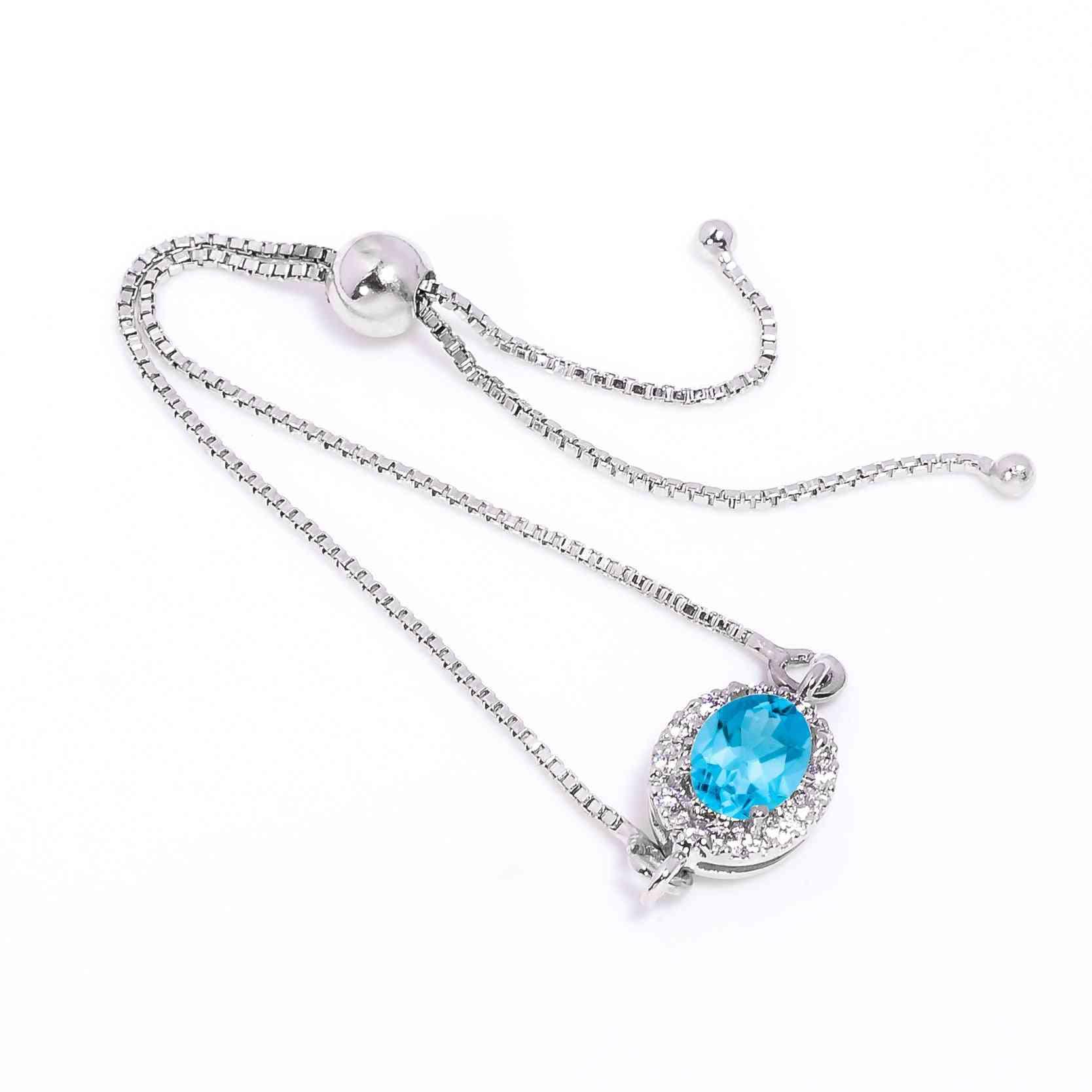 Swiss Blue Topaz Silver Bracelet – Oval Cut 6×8 mm Gemstone Bracelets