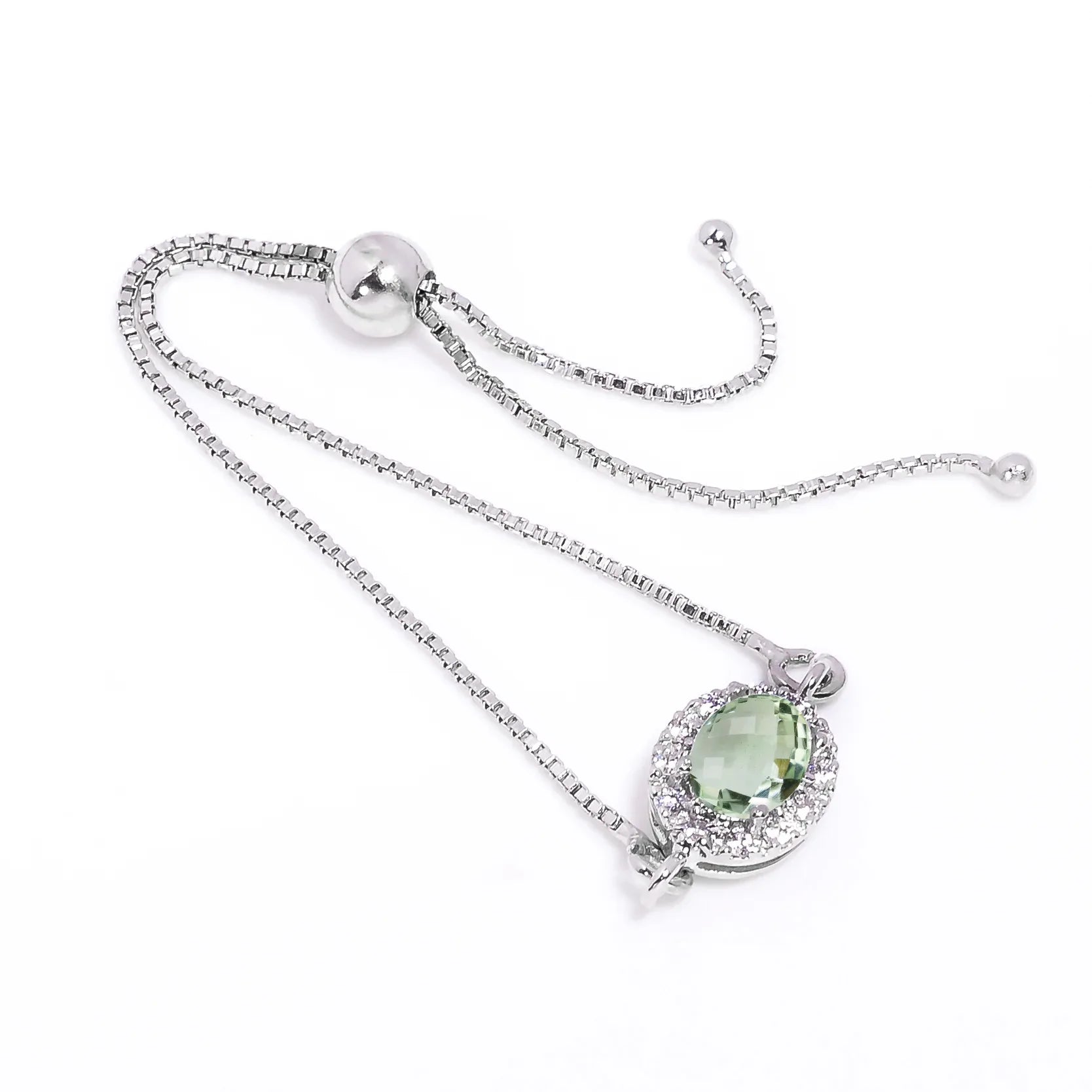 Green Amethyst Silver Bracelet – Oval Cut 6×8 mm - Himalya Quartz