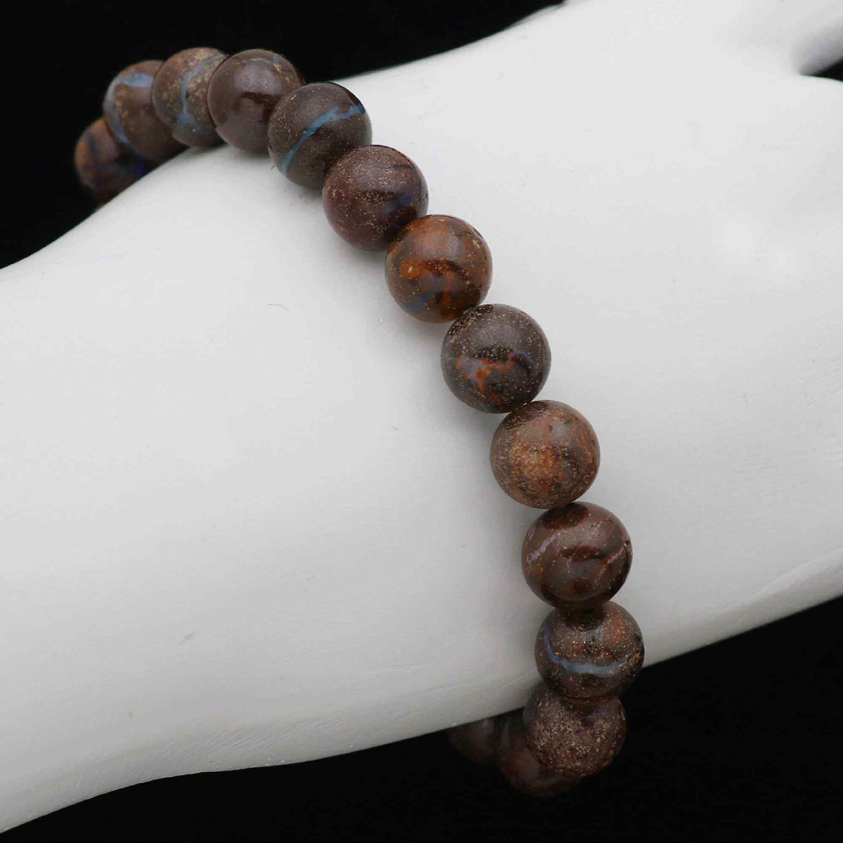 Natural Boulder Opal Smooth Round Bead Bracelet Handmade Gemstone Jewelry 114 Ct