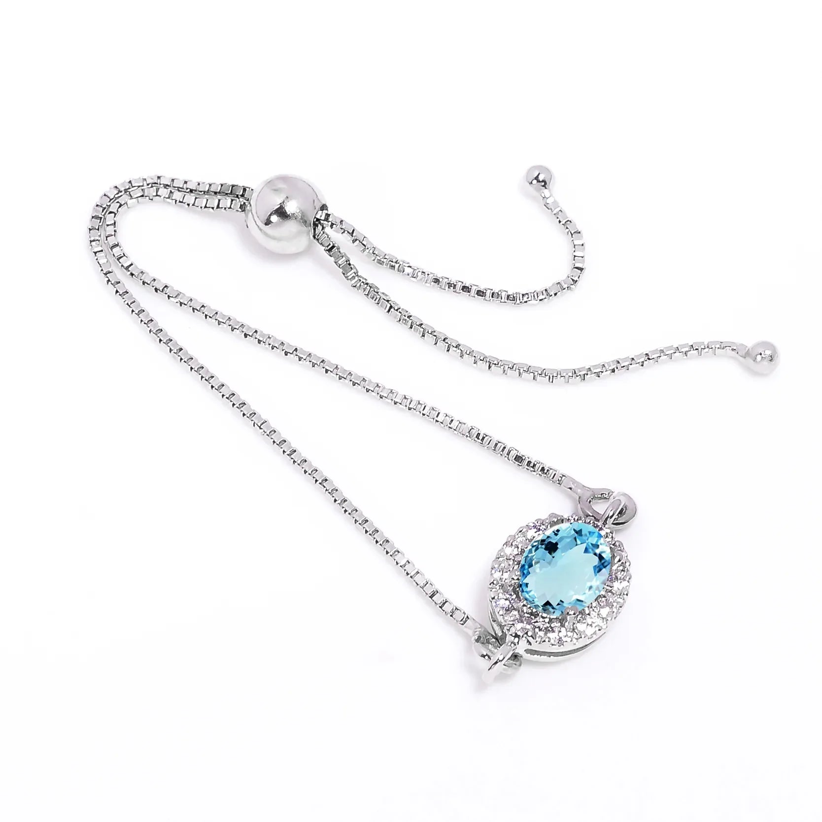 Sky Blue Topaz Silver Bracelet – Oval Cut 6×8 mm Gemstone Bracelets