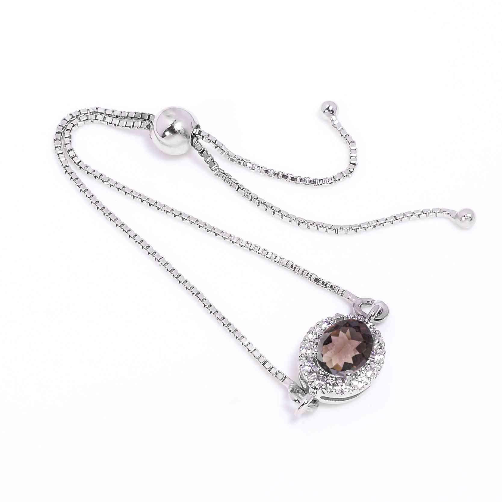 Smoky Quartz Silver Bracelet – Oval Cut 6×8 mm Gemstone Bracelets