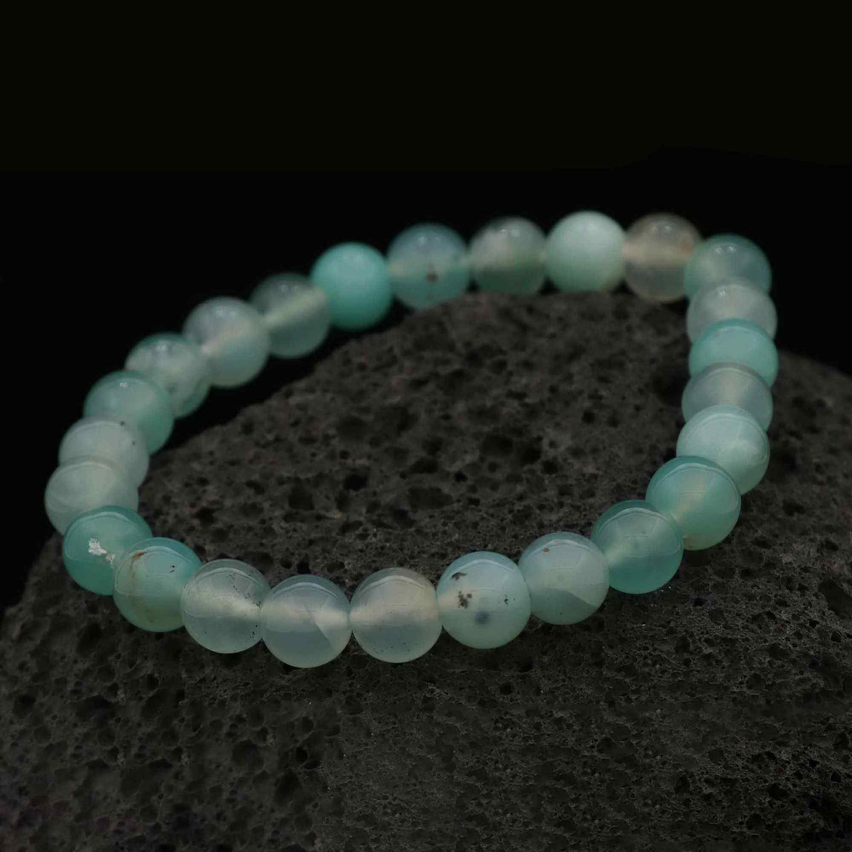 Premium Aqua Chalcedony Stretch Bracelet Natural Round Gemstone Beads Handmade 89 Ct