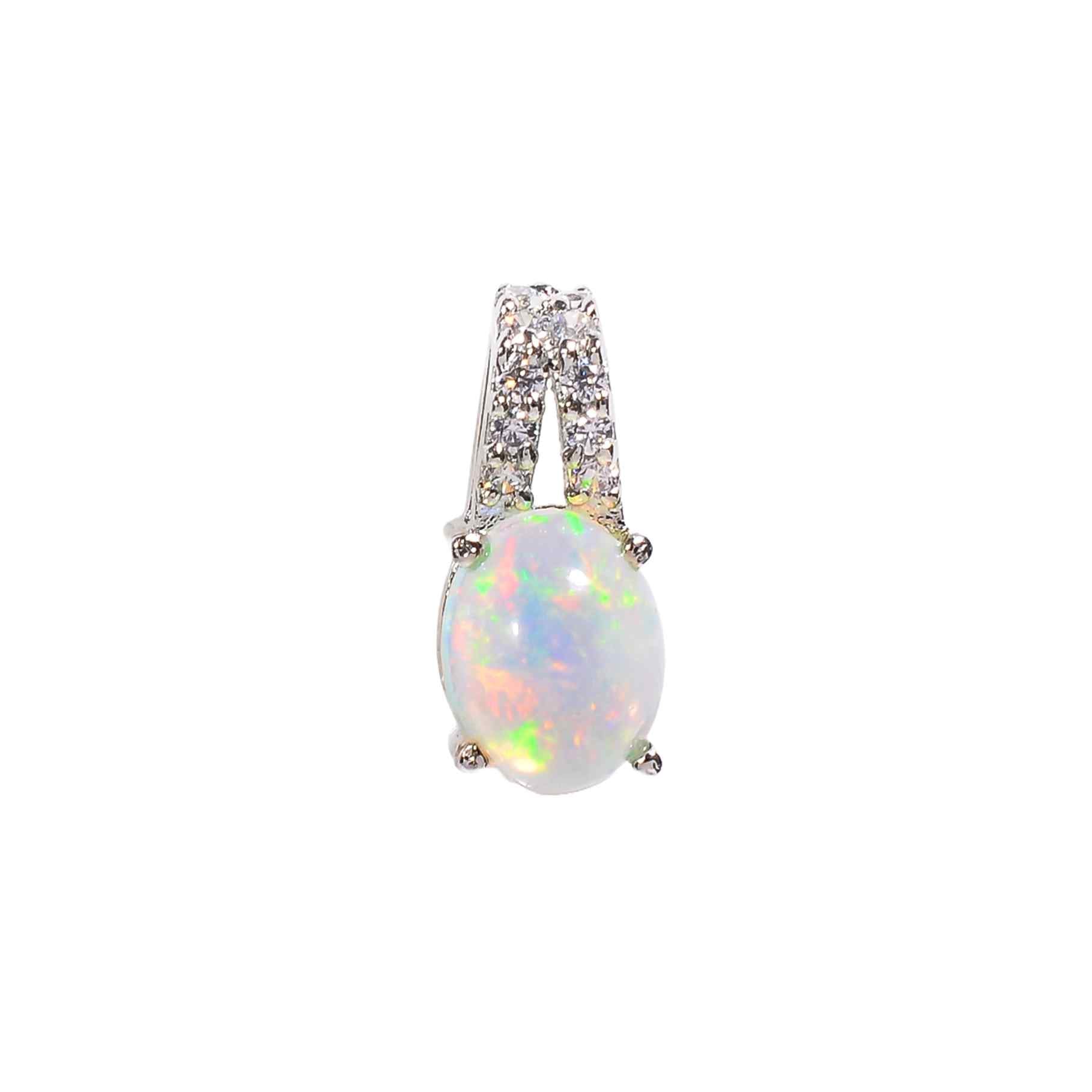 Himalya Quartz Aurora Treasure Opal Pendant with 7x9mm oval cabochon in artisan silver, heirloom collectible fashion accessory.