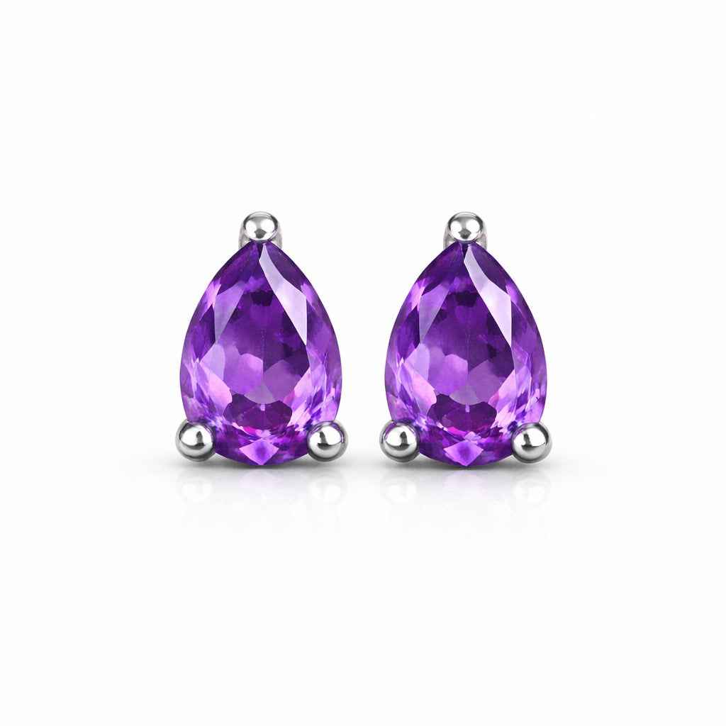 Amethyst Stud Earrings in 925 Sterling Silver, Natural Amethyst Cut Studs, Minimalist Gift