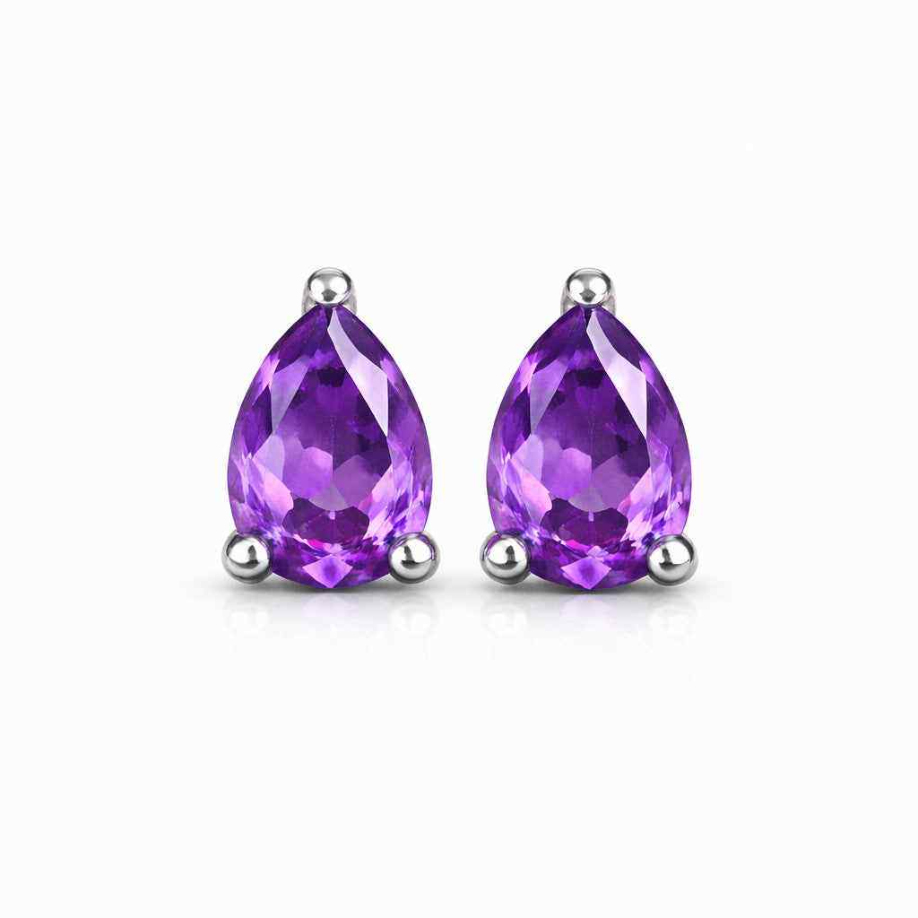 Amethyst Stud Earrings in 925 Sterling Silver, Natural Amethyst Cut Studs, Minimalist Gift