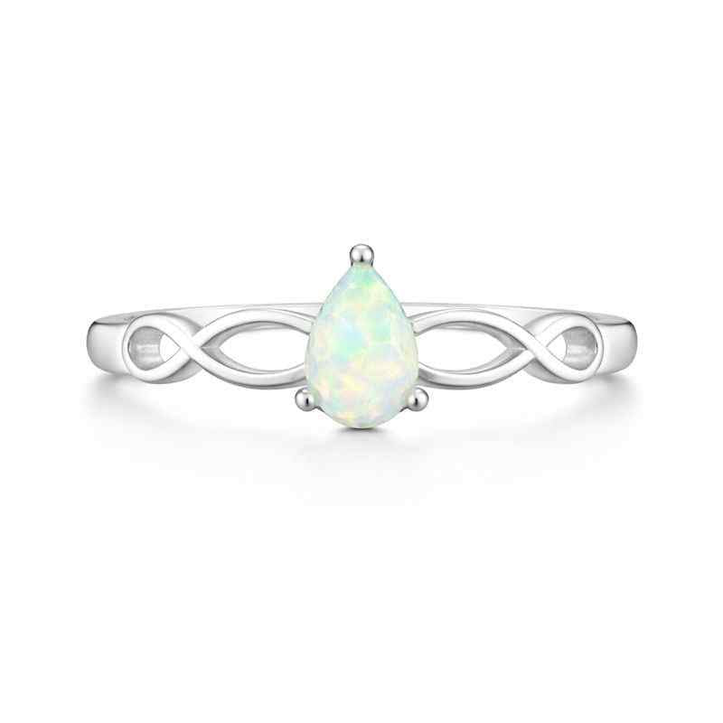 Pear-shaped white Ethiopian Opal Ringwith 4x6mm opal, handmade sterling silver teardrop jewelry for women by Himalya Quartz