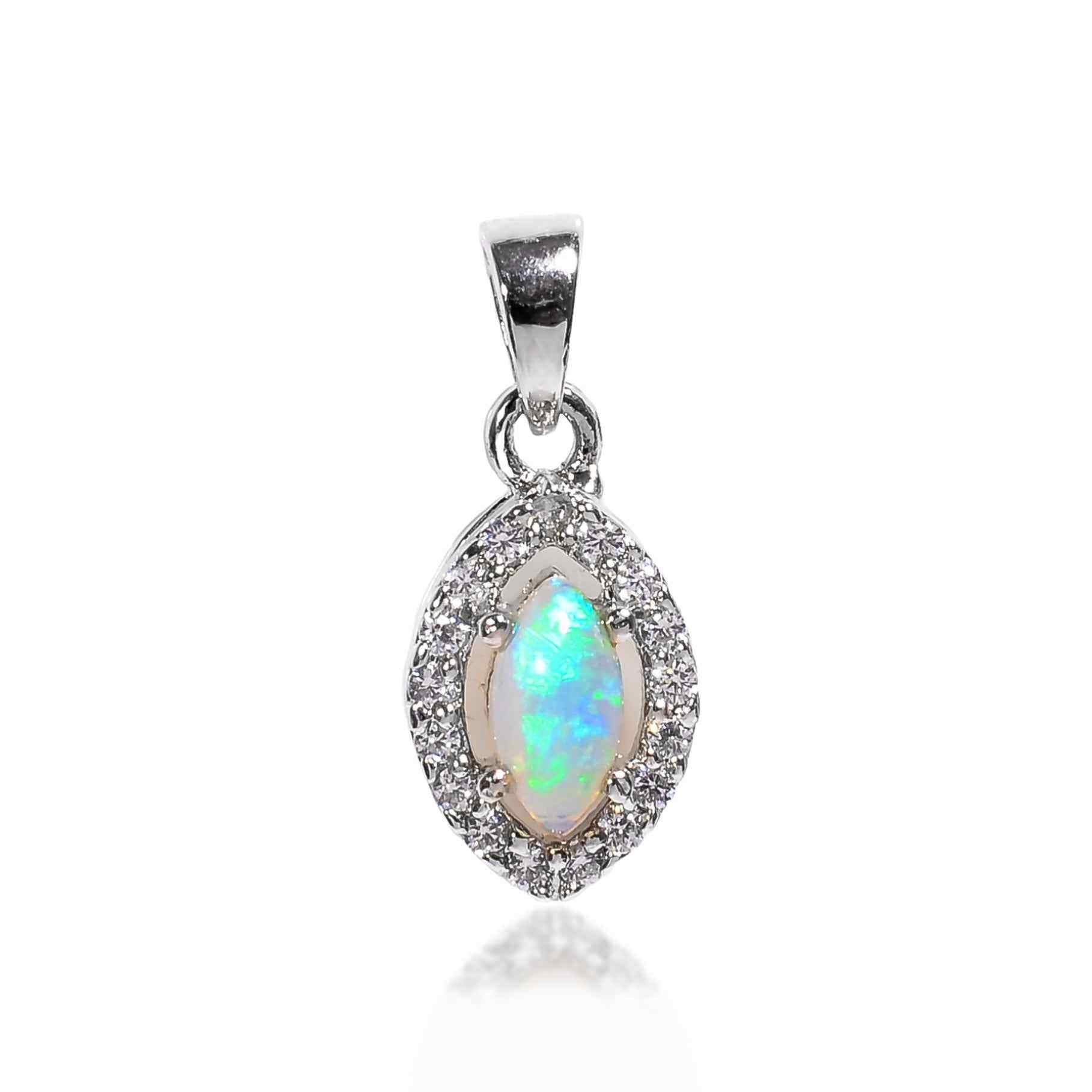 Opal Feather Pendant 4x8mm Marquise Cabochon 925 Silver Nature Inspired Bohemian Fashion Accessory