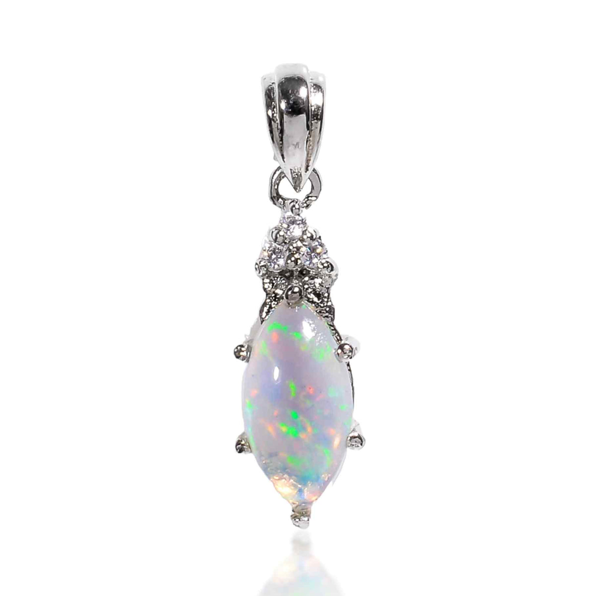 Himalya Quartz Opal Pendant with marquise cabochon in 925 silver, elongated silhouette, contemporary jewelry accessory