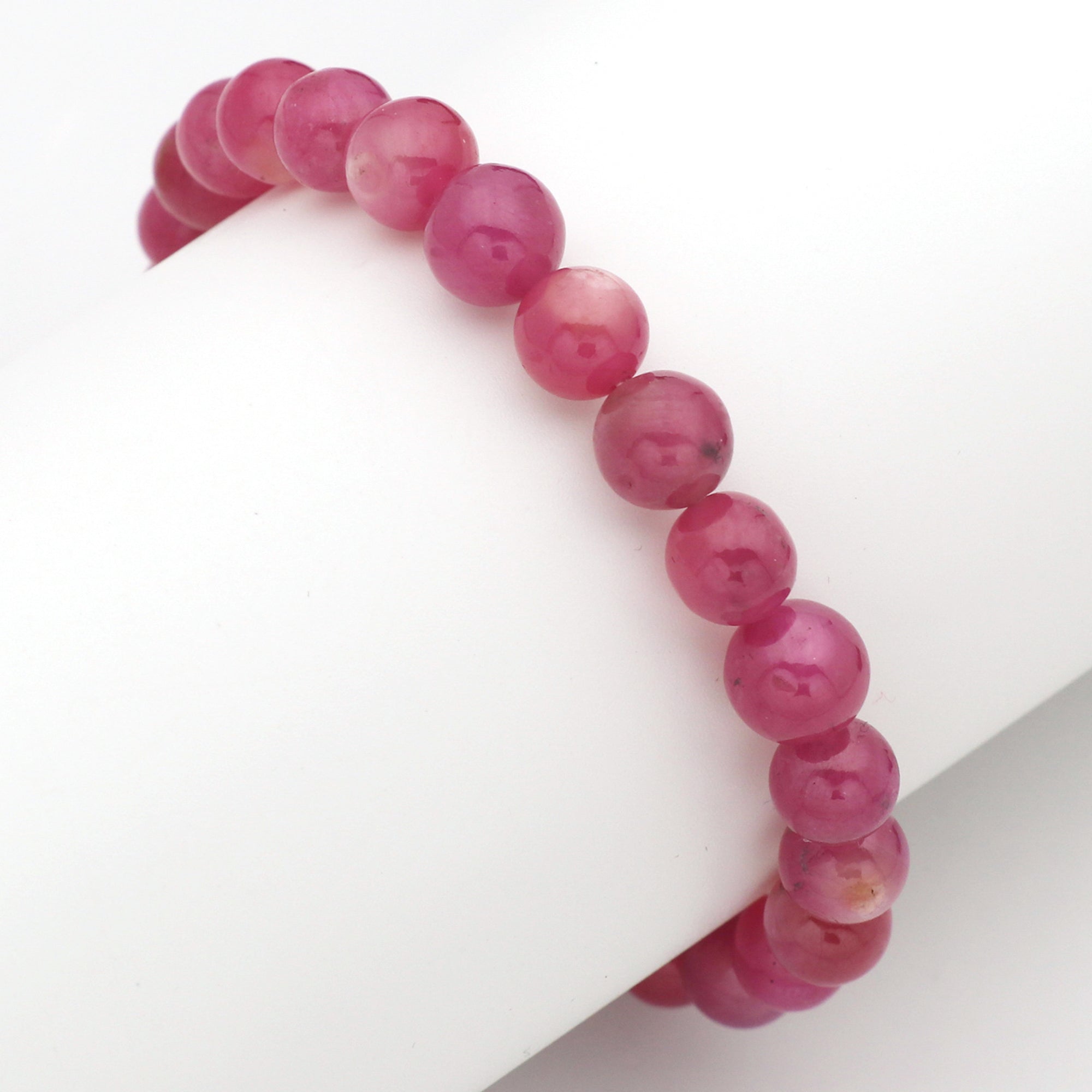 Natural Pink Sapphire Beaded Bracelet Round Plain Gemstone Stretch Band Handmade Jewelry Gift for Her 132 Ct