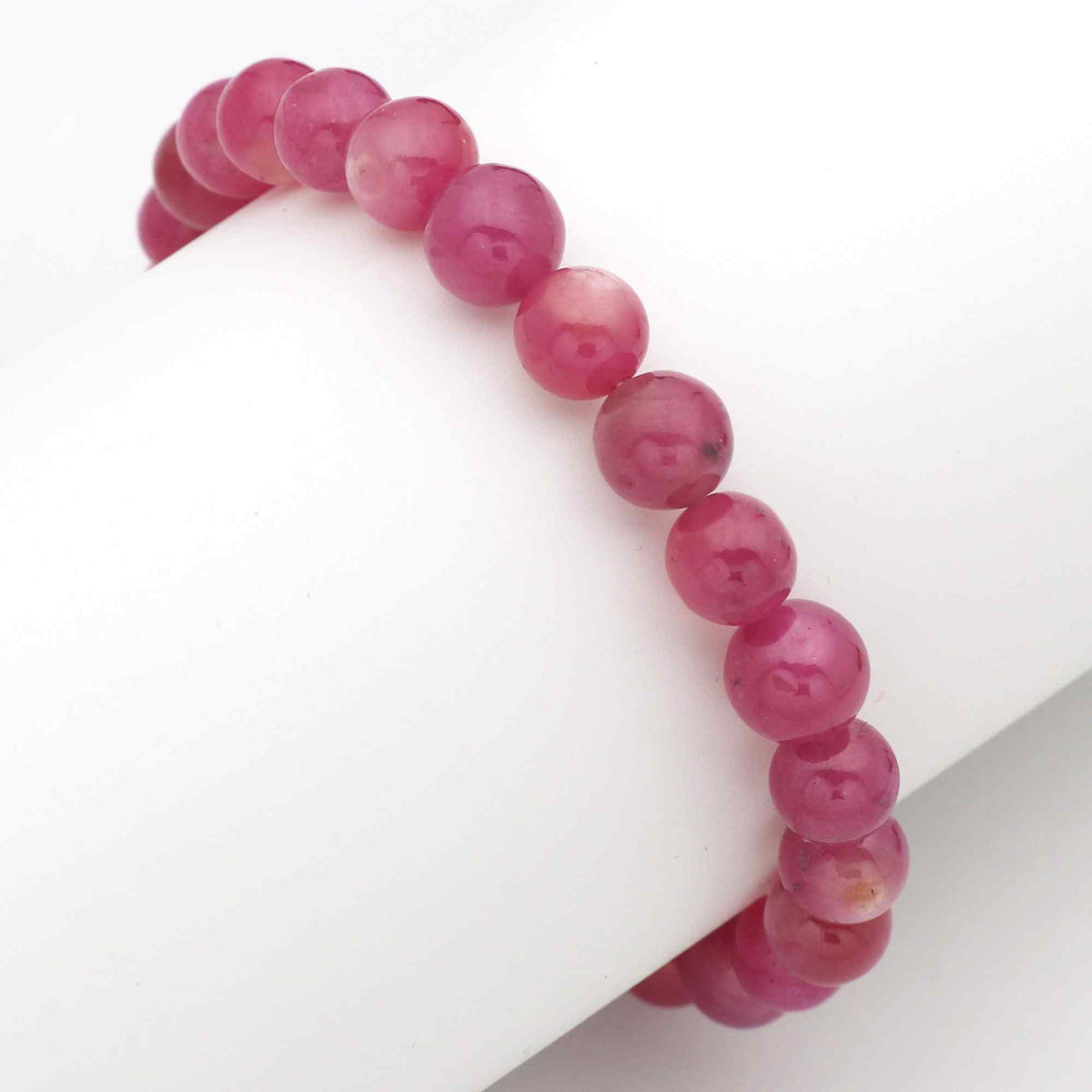 Natural Pink Sapphire Beaded Bracelet Round Plain Stretch Band Handmade 132 Ct