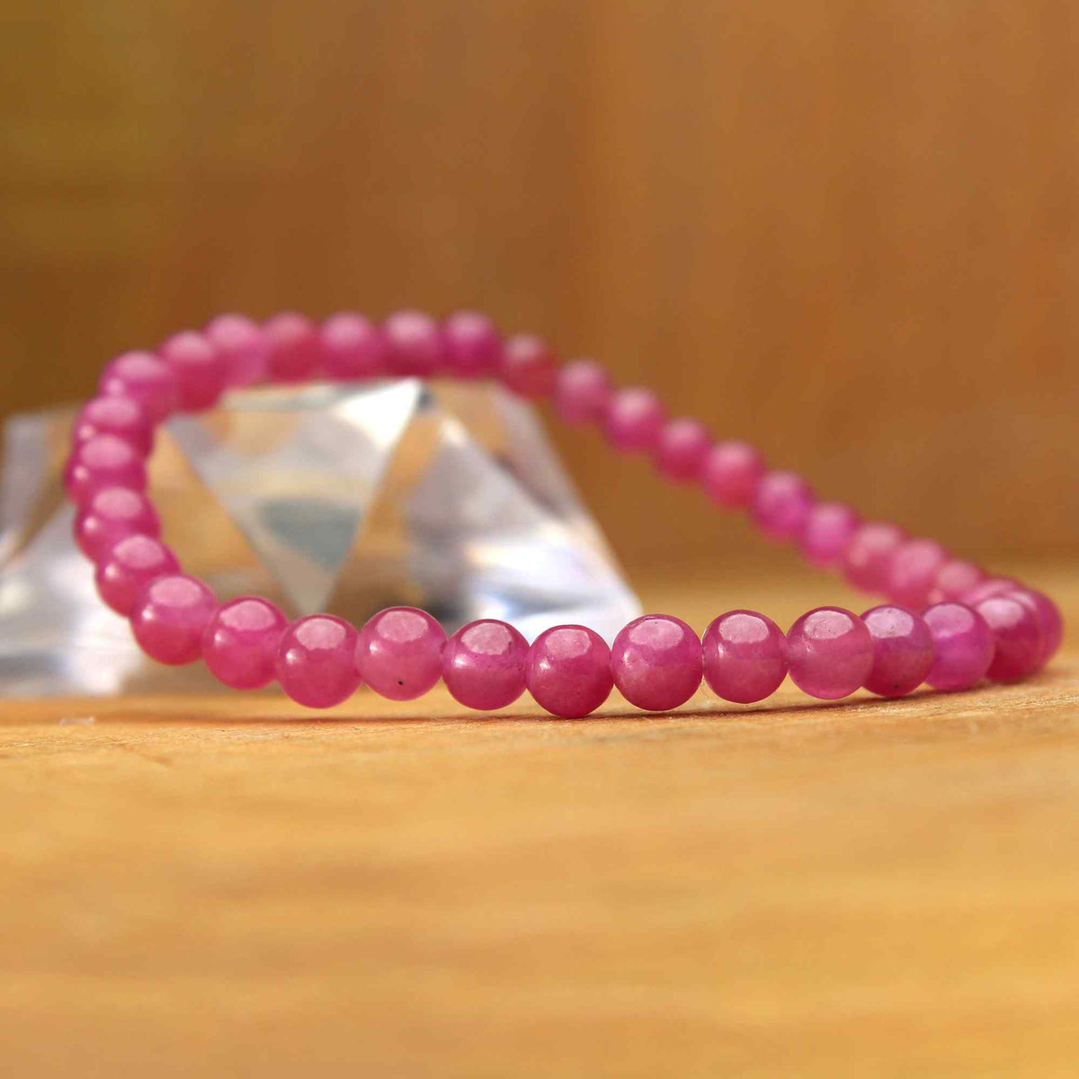 Natural Pink Sapphire Crystal Bead Bracelet Handmade Stretch Band Birthstone Jewelry 62 Ct