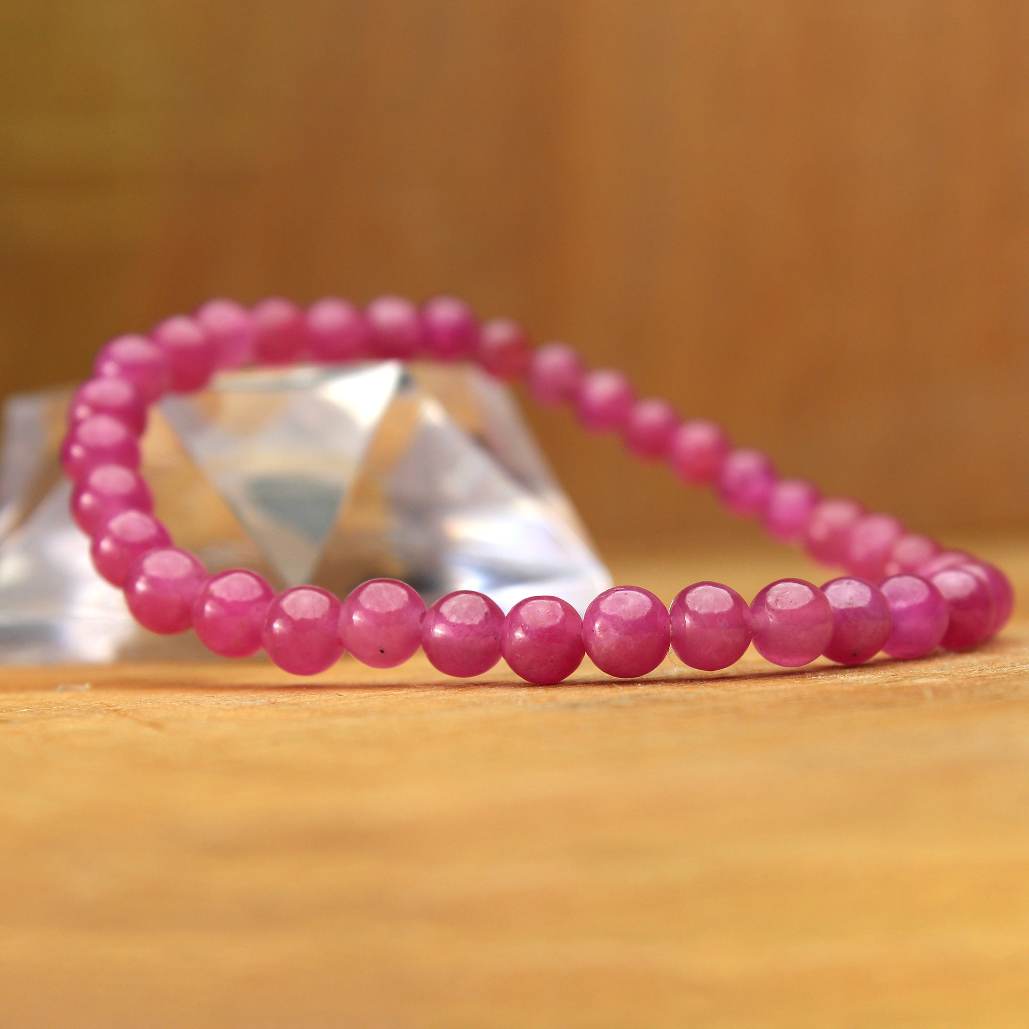 Natural Pink Sapphire Bracelet Round Plain Gemstone Beads Handmade 62 Ct