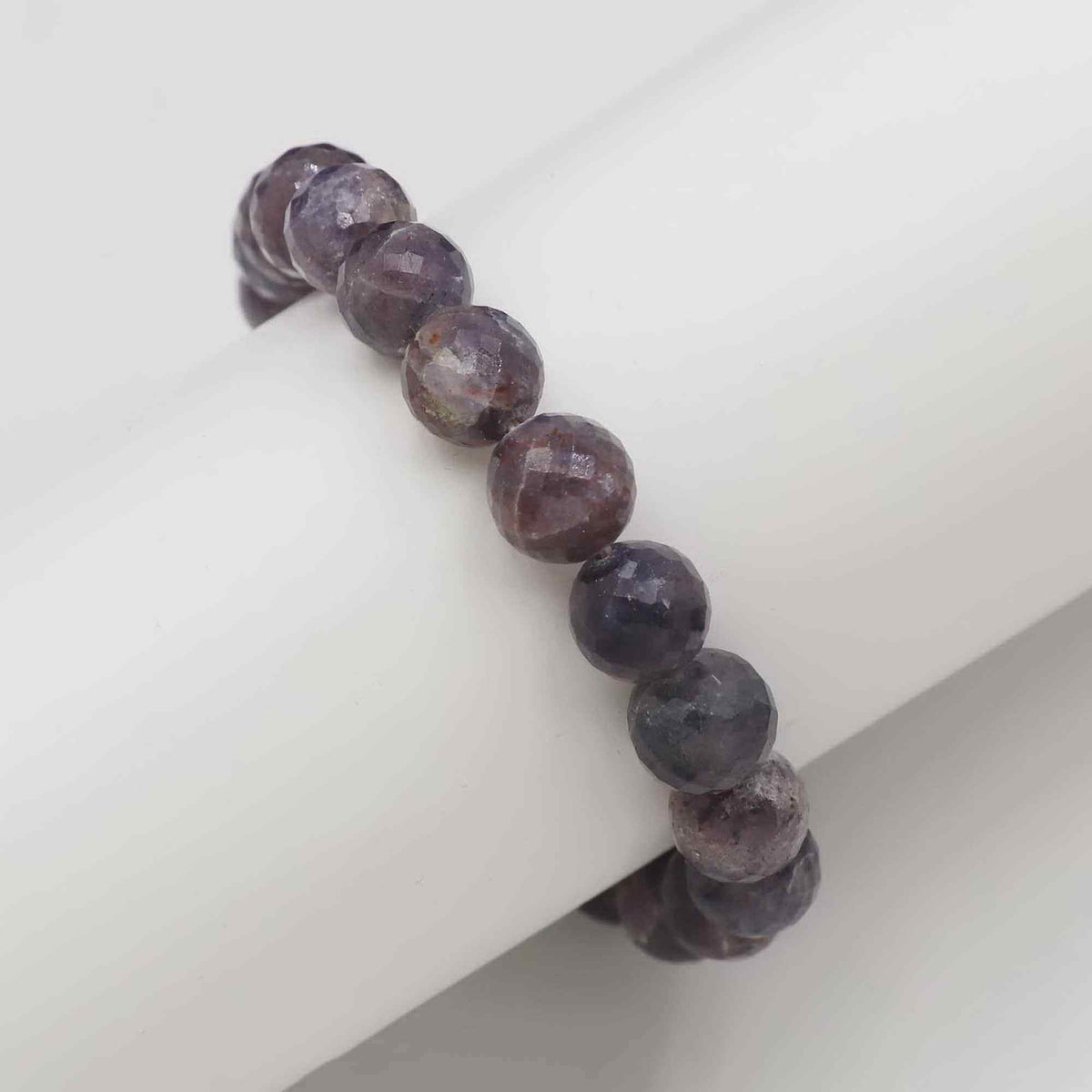 Natural Bloodshot Iolite Faceted Round Bead Bracelet Handmade Jewelry 128 Ct