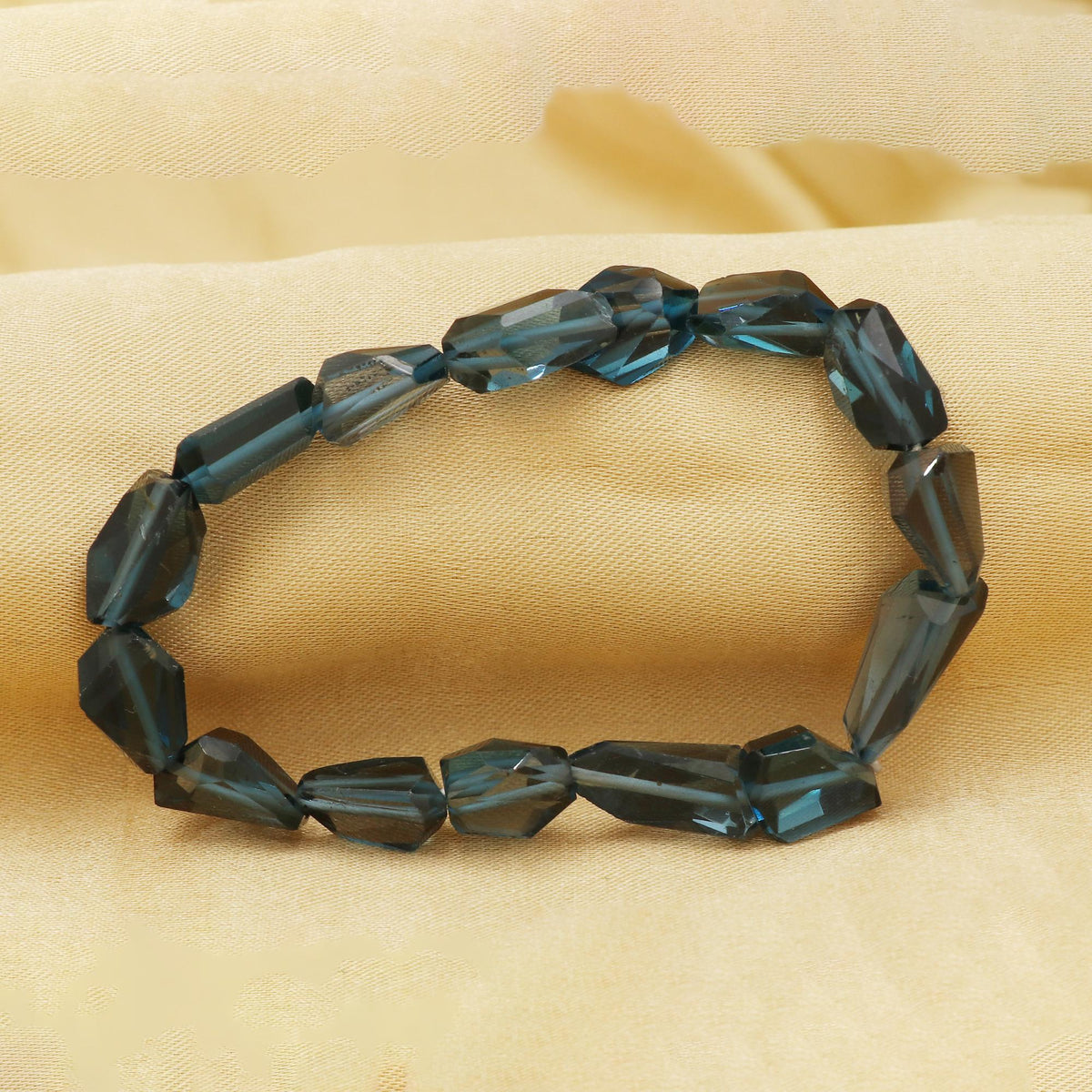 Natural London Blue Topaz Bracelet Faceted Nugget Gemstone Beads Handmade 112 Ct