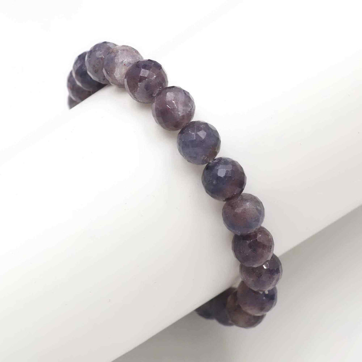 Natural Bloodshot Iolite Faceted Round Bead Bracelet Handmade Jewelry 99 Ct