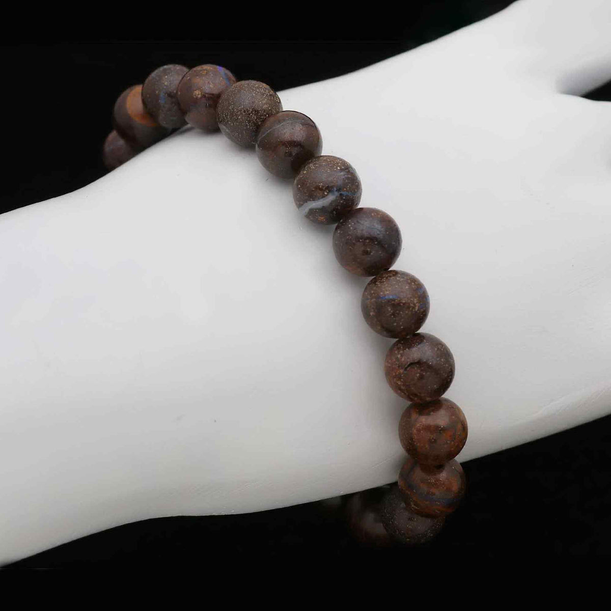 Natural Boulder Opal Smooth Round Bead Bracelet Handmade Jewelry 123 Ct