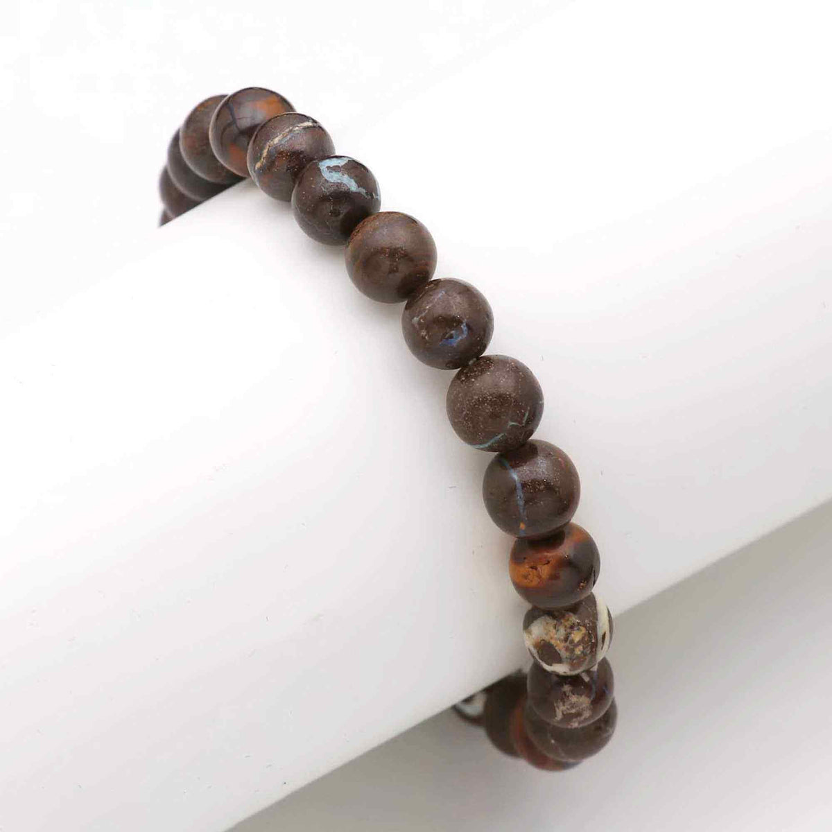 Natural Boulder Opal Bracelet 123 Ct Round Beads Handmade Stretch Jewelry