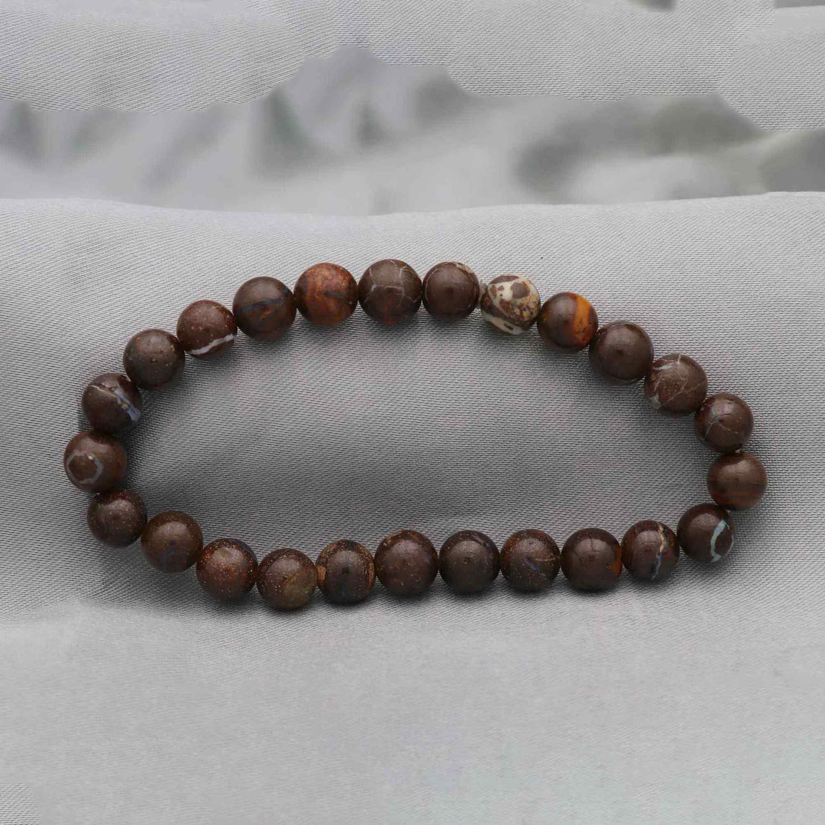 Natural Boulder Opal Bracelet 123 Ct Round Beads Handmade Stretch Jewelry