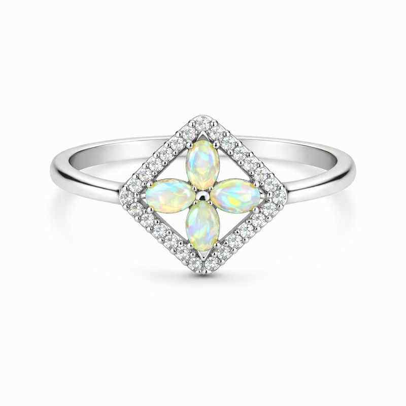 Delicate white Ethiopian Opal Ringwith 3x5mm oval cabochon in sterling silver, handmade stackable Opal Ringby Himalya Quartz.