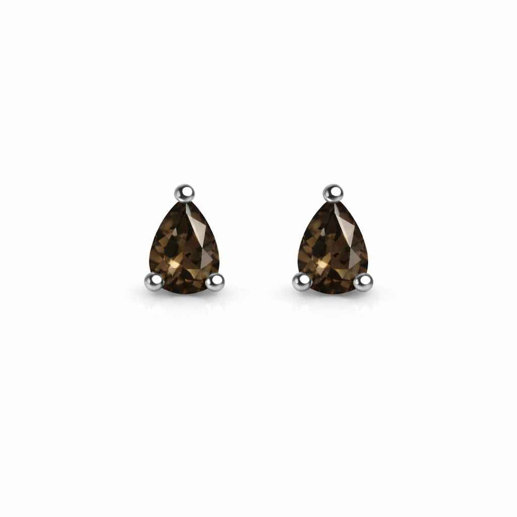 Natural Smoky Quartz 4x5mm Pear Cut Stud Earrings in 925 Sterling Silver