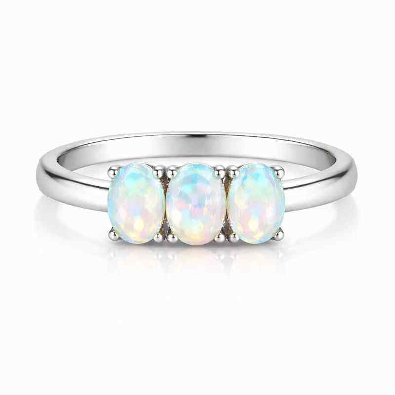 Handcrafted White Ethiopian Opal Ring3x5mm Oval Cabochon 925 Sterling Silver Minimal Jewelry Gift