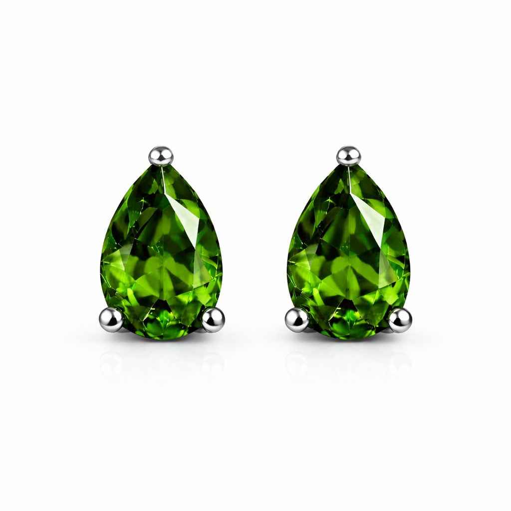 Natural Pear Chrome Diopside Stud Earrings in 925 Sterling Silver, Minimalist Green Gemstone Earrings