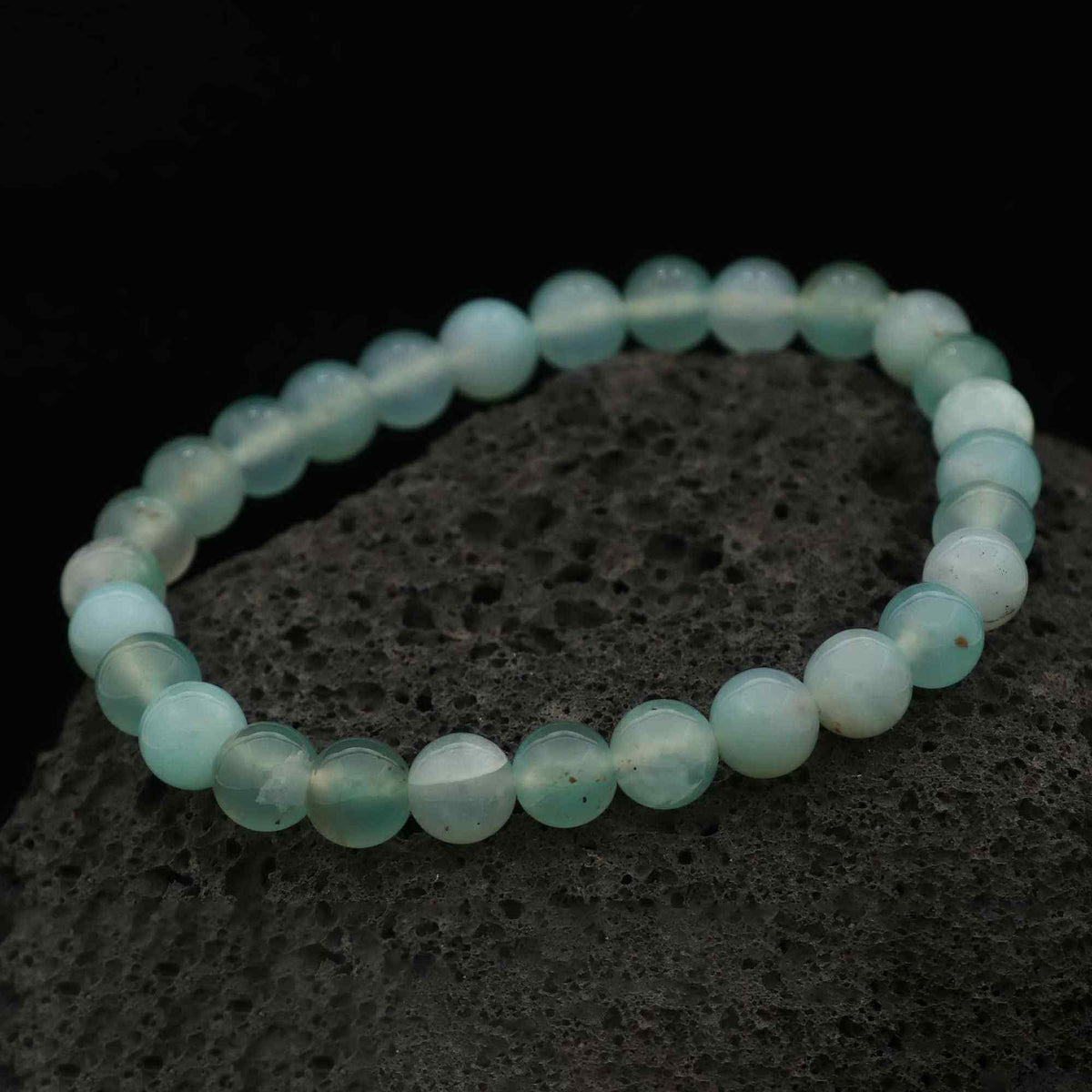 Elegant Aqua Chalcedony Gemstone Bracelet Natural Round Beads Handmade Jewelry 72 Ct