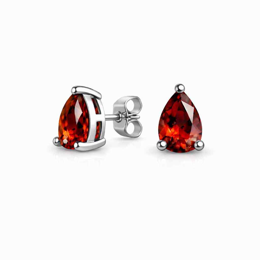 Natural Garnet 4x5mm Pear Stud Earrings in 925 Sterling Silver