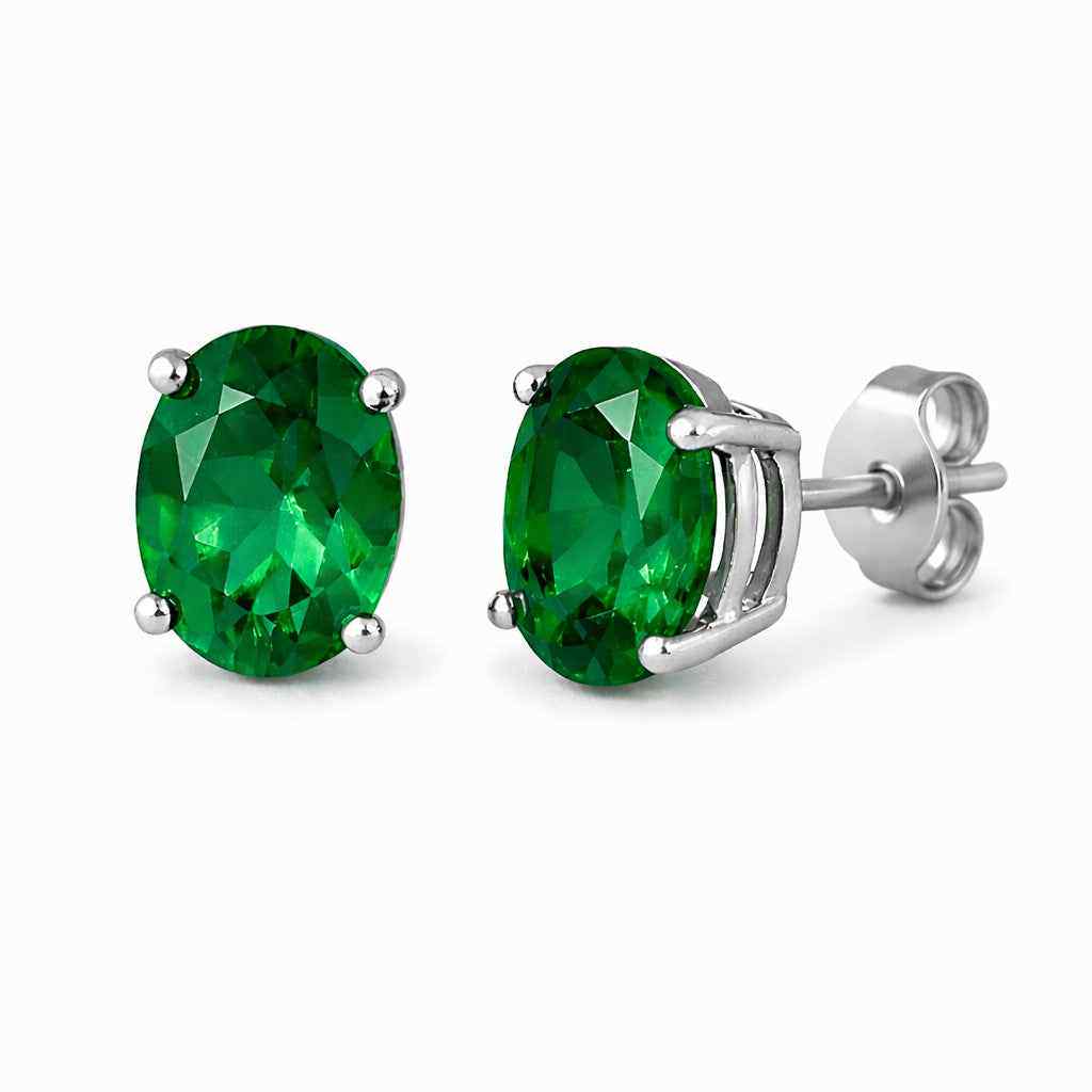Natural Green Onyx 8x10mm Oval Cut Stud Earrings in 925 Sterling Silver – Gemstone Studs