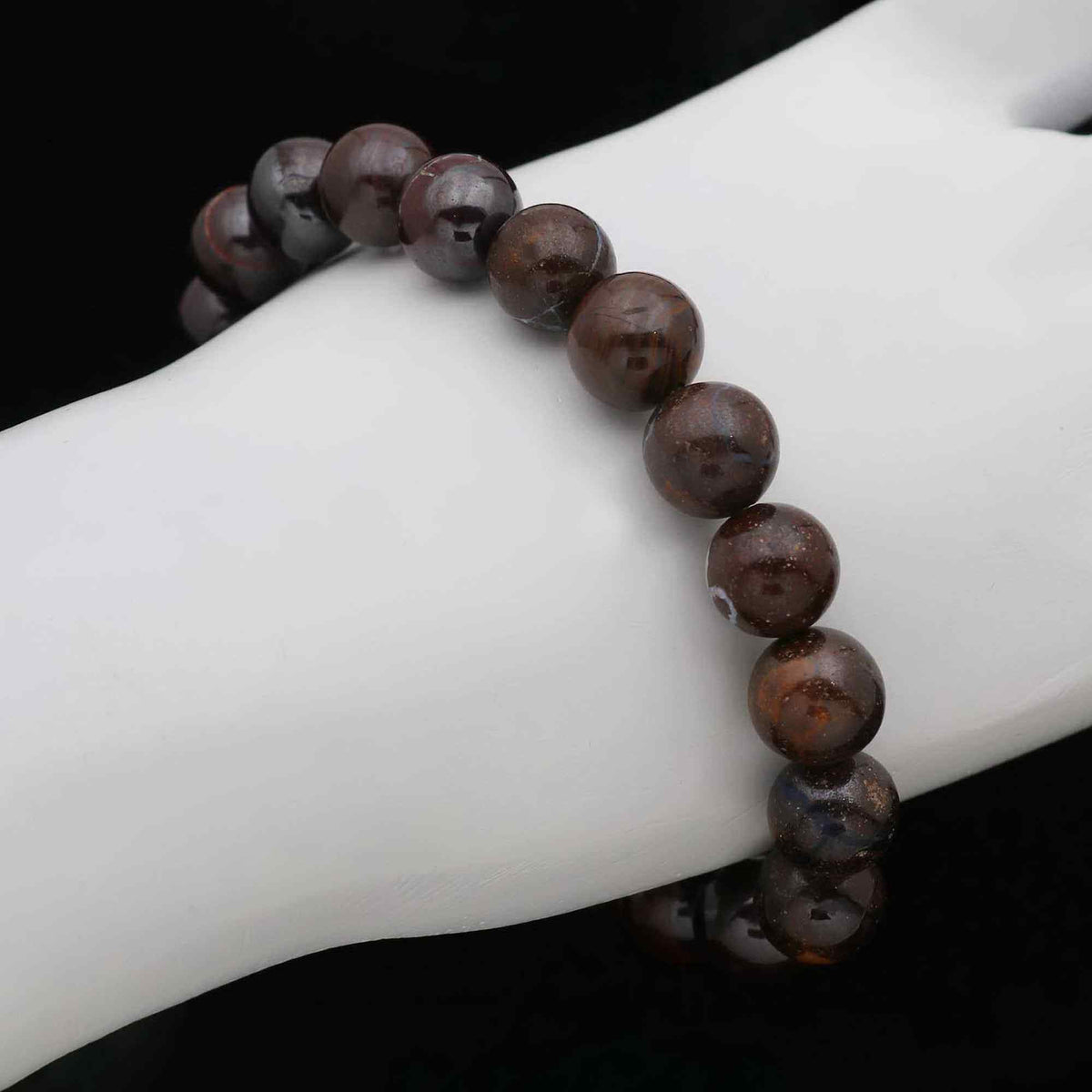 Natural Boulder Opal Polished Round Bead Bracelet Handmade Jewelry 155 Ct