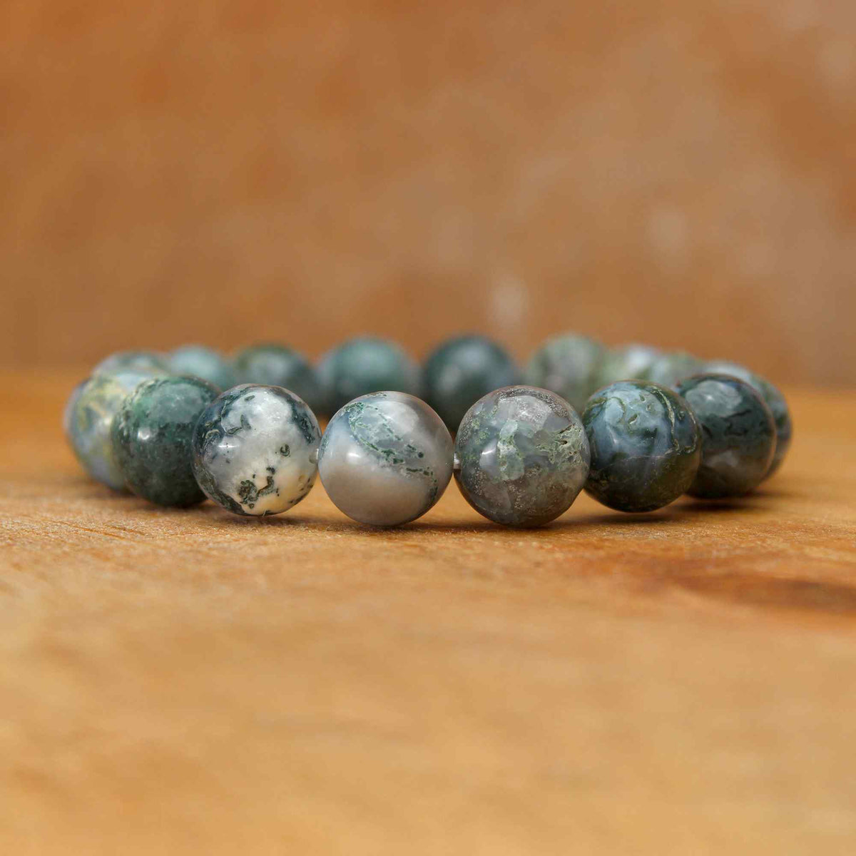 Natural Moss Green Opal Bracelet Round Plain Gemstone Beads Handmade 146 Ct