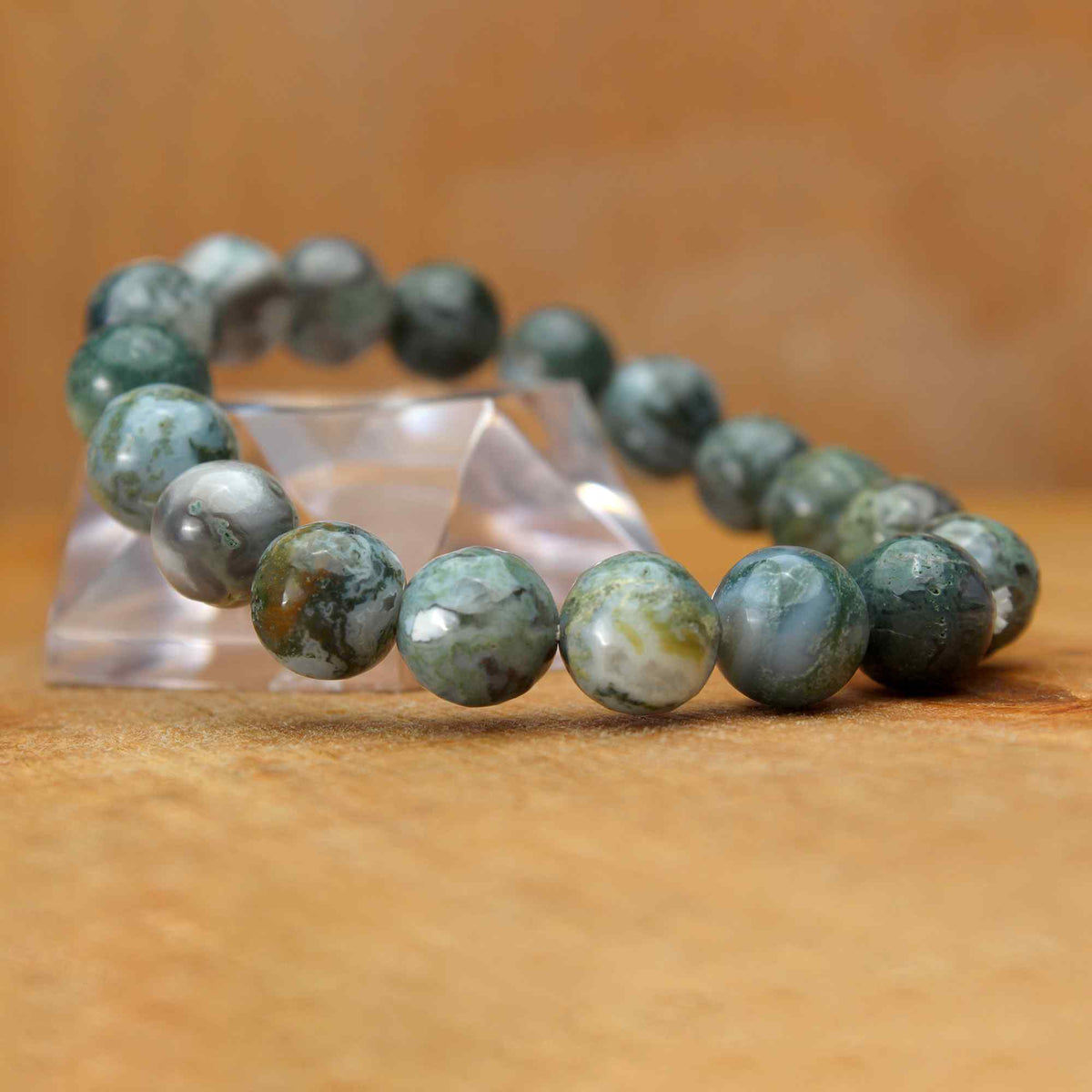 Natural Moss Green Opal Bracelet Round Plain Gemstone Beads Handmade 146 Ct