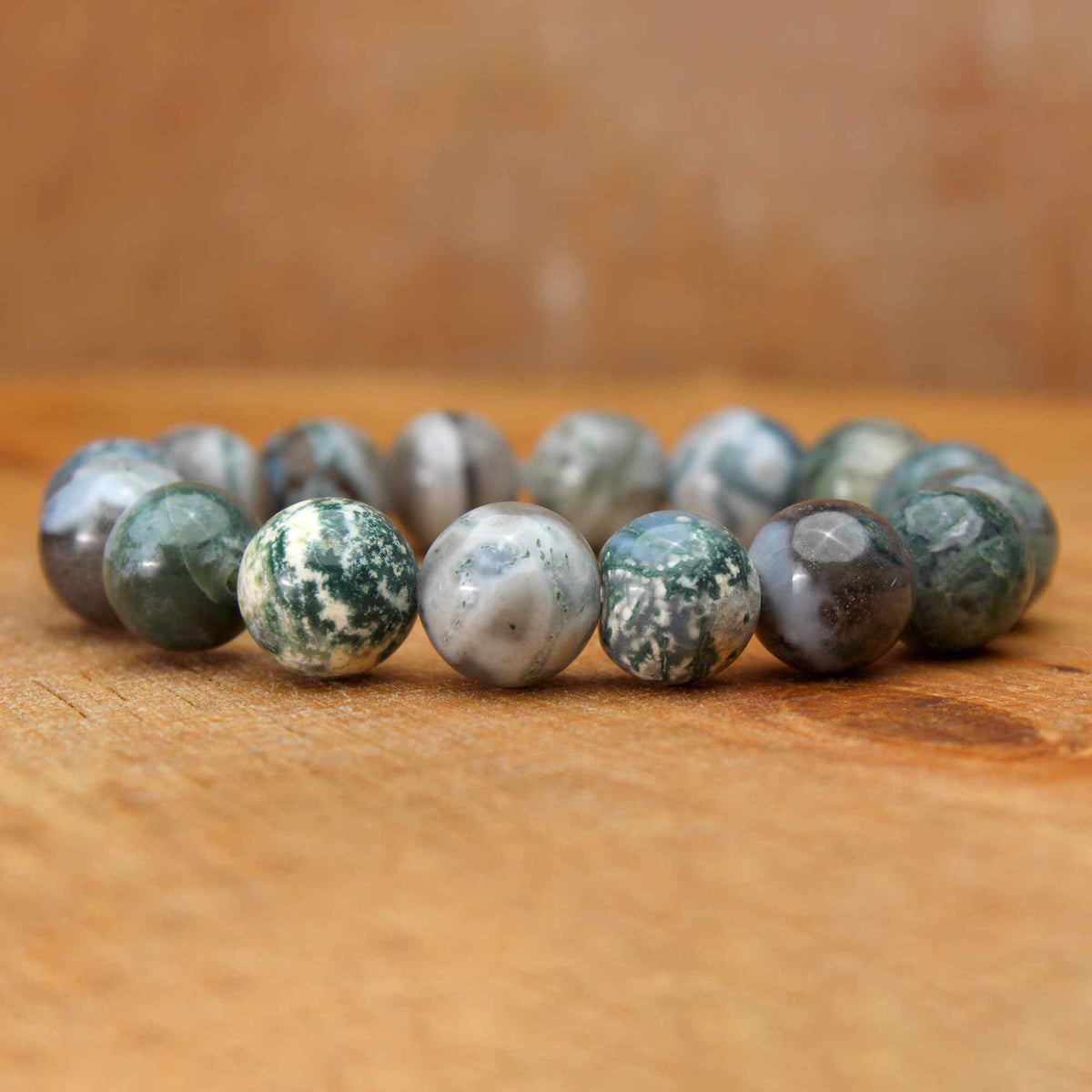 Natural Moss Green Opal Bracelet Round Plain Gemstone Beads Handmade 166 Ct