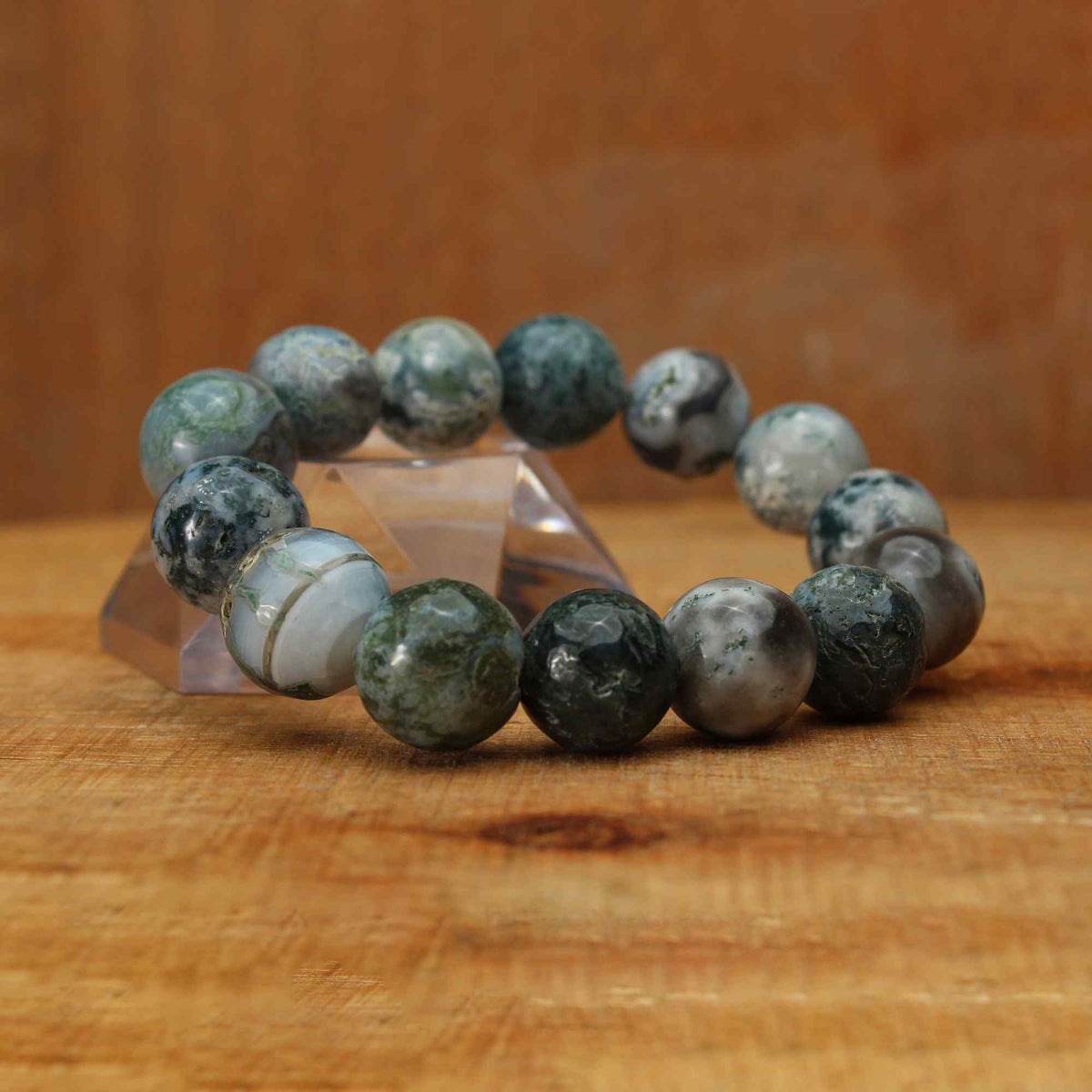 Natural Moss Green Opal Bracelet Round Plain Gemstone Beads Handmade 239 Ct
