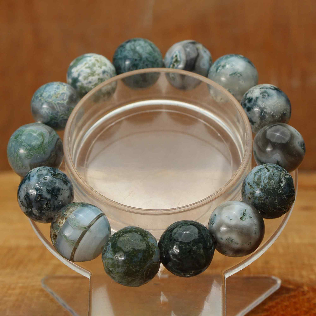 Natural Moss Green Opal Bracelet Round Plain Gemstone Beads Handmade 239 Ct