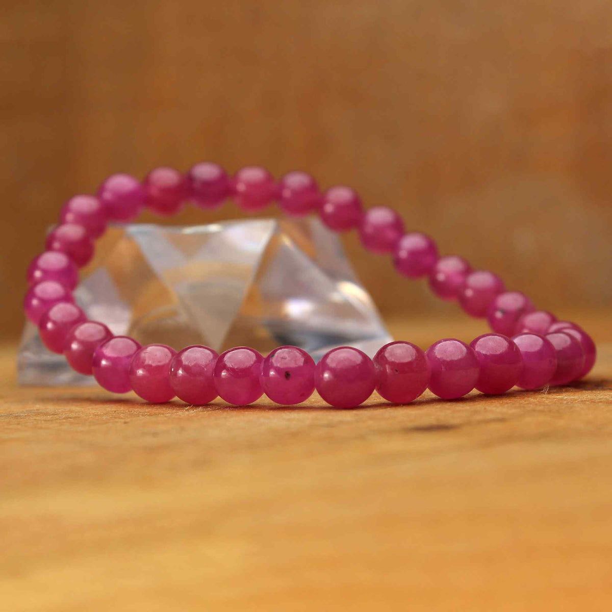 Natural Pink Sapphire Genuine Gemstone Stretch Bracelet Handmade Round Bead Band Bracelet 89 Ct