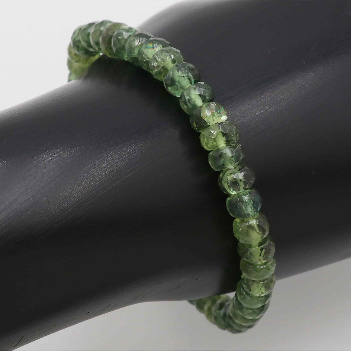 Natural Green Apatite Bracelet Rondelle Faceted Gemstone Beads Handmade 87 Ct
