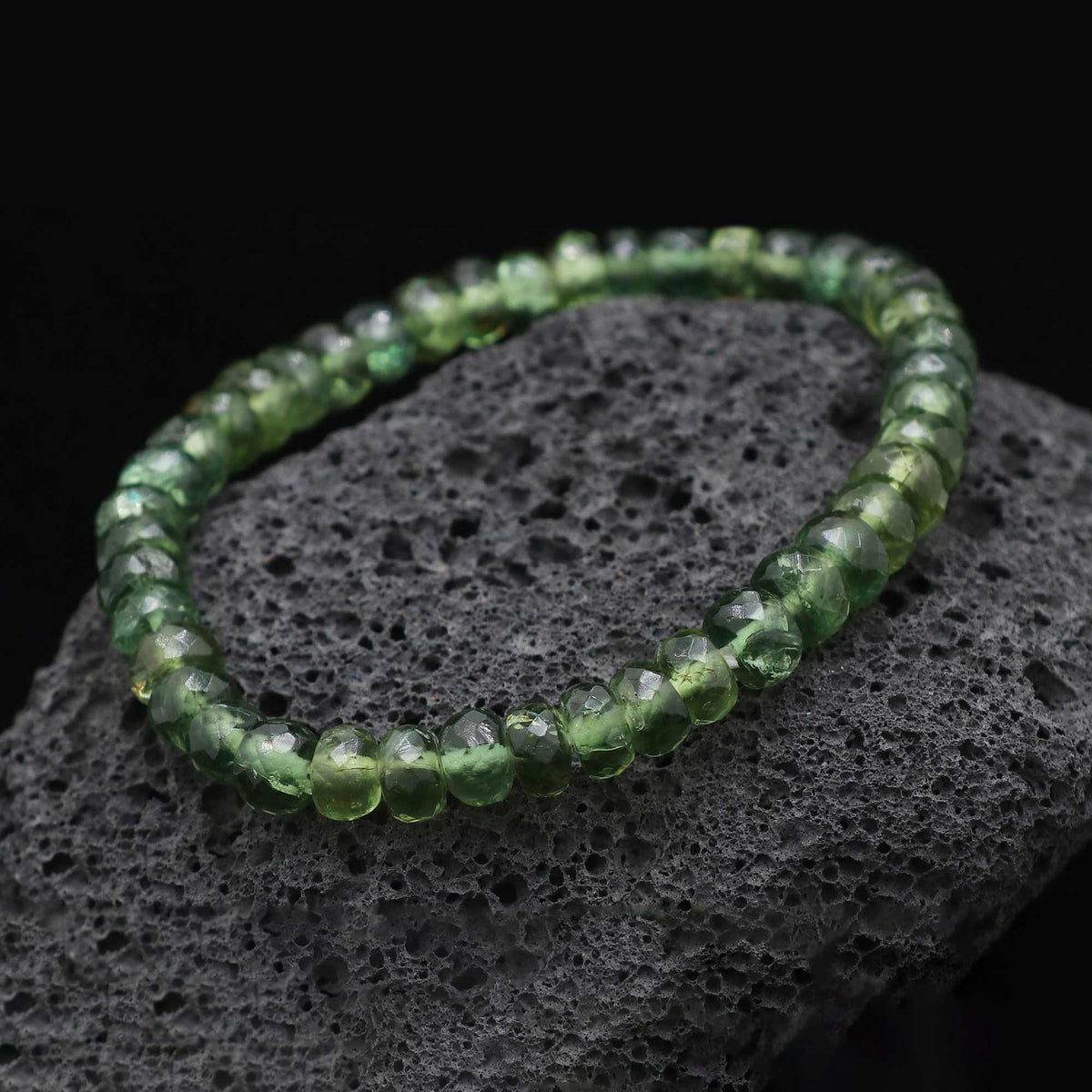 Natural Green Apatite Bracelet Rondelle Faceted Gemstone Beads Handmade 87 Ct
