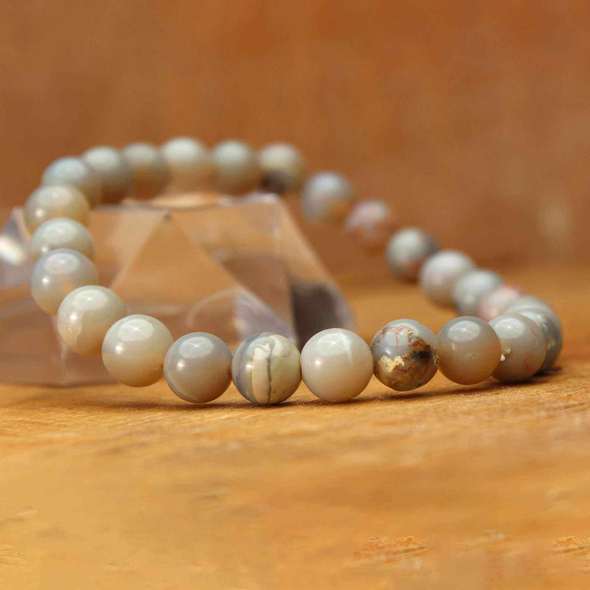 Australian Opal Gem Bracelet Smooth Round Beads Handmade October Jewelry 68 Ct