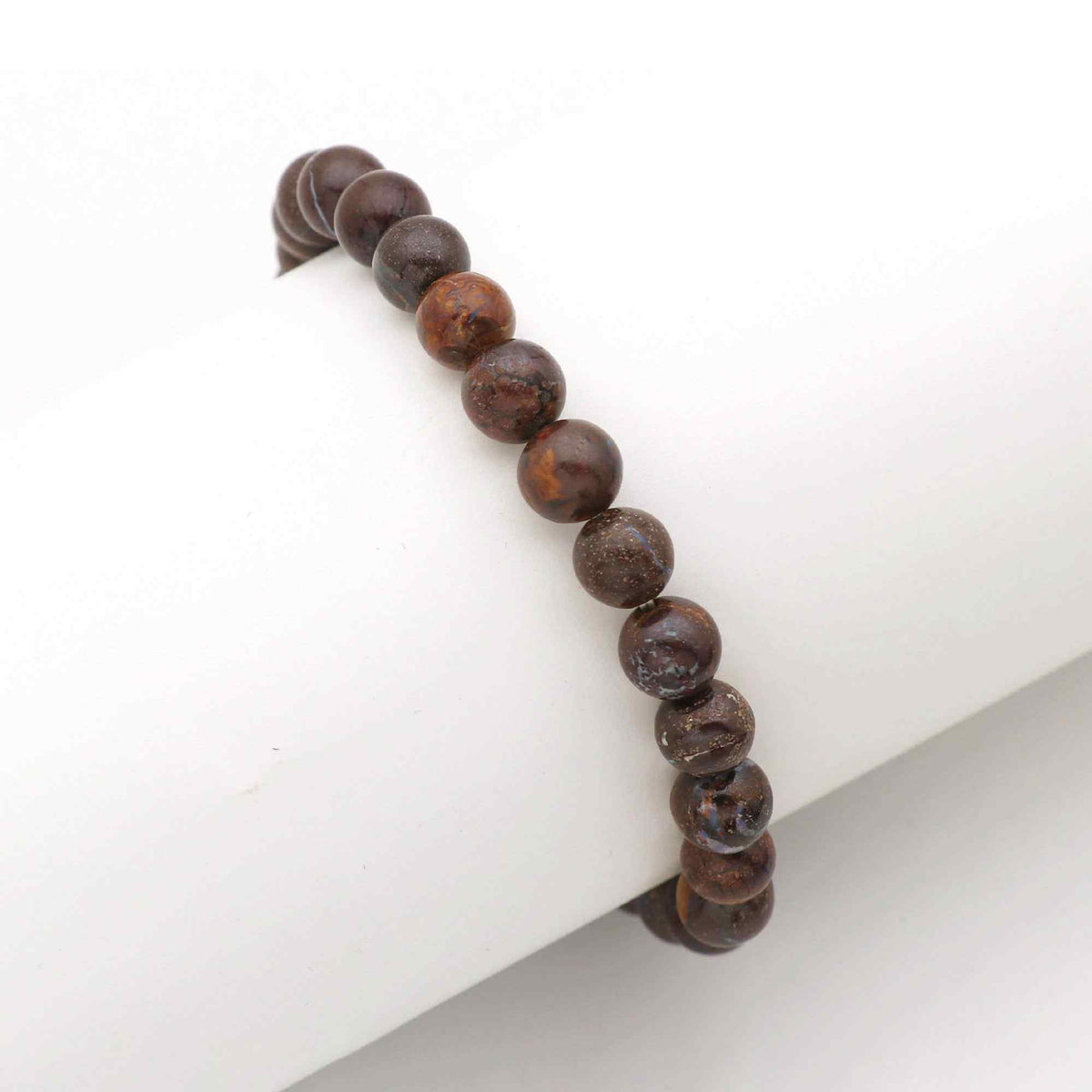 Natural Boulder Opal Smooth Round Bead Bracelet Handmade Jewelry 70 Ct