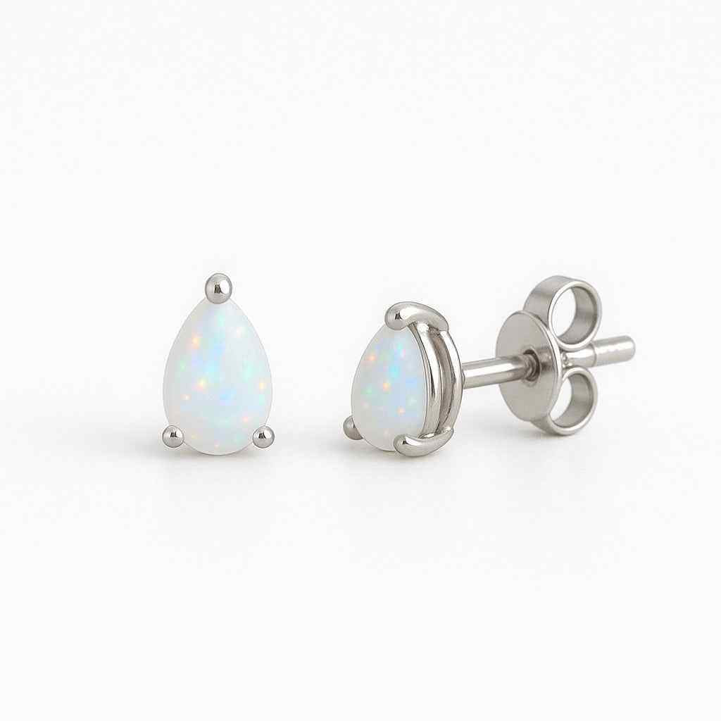 Pear Opal Stud Earrings Natural Opal Cabochon Studs in 925 Sterling Silver, Minimalist Pear Shaped Earrings