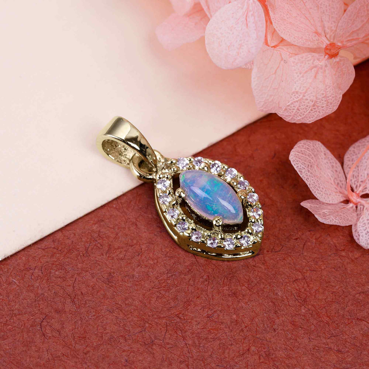 Opal Feather Pendant 4x8mm Marquise Cabochon 925 Silver Nature Inspired Bohemian Fashion Accessory