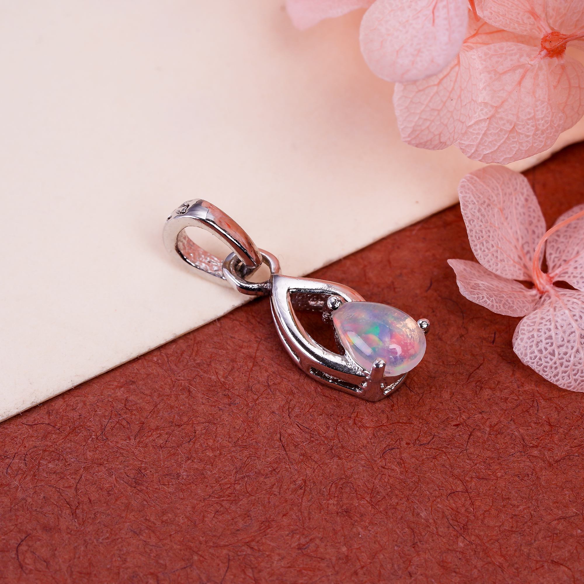Himalya Quartz sweetheart Opal Pendant with 6x4mm pear-shaped cabochon in sterling silver, romantic jewelry for special occasions