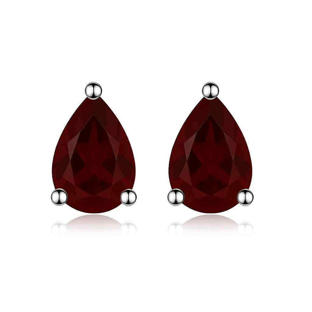 Garnet Stud Earrings – Natural Garnet Pear Cut Studs in 925 Sterling Silver, Minimalist Earrings