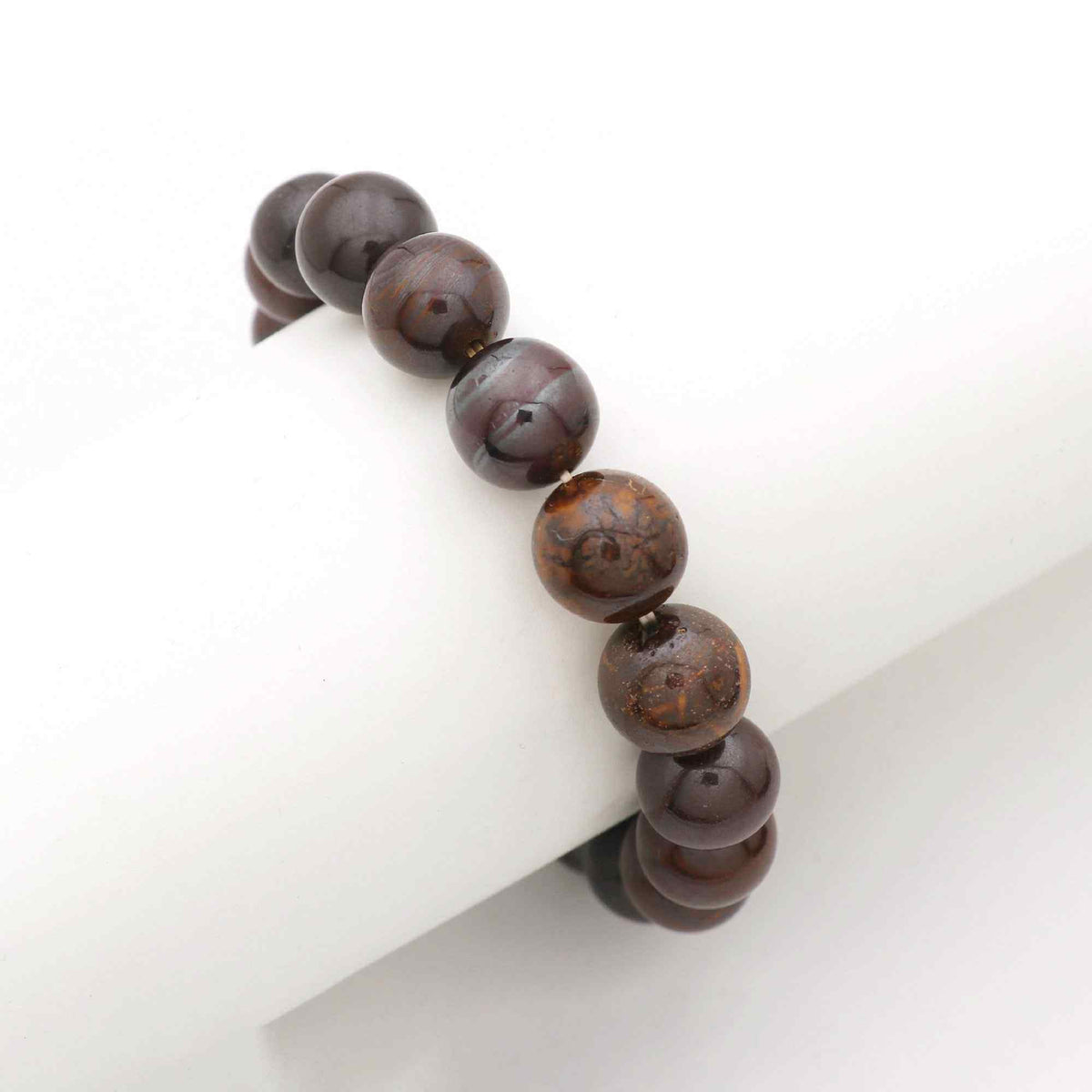 Natural Boulder Opal Polished Round Bead Bracelet Handmade Jewelry 195 Ct