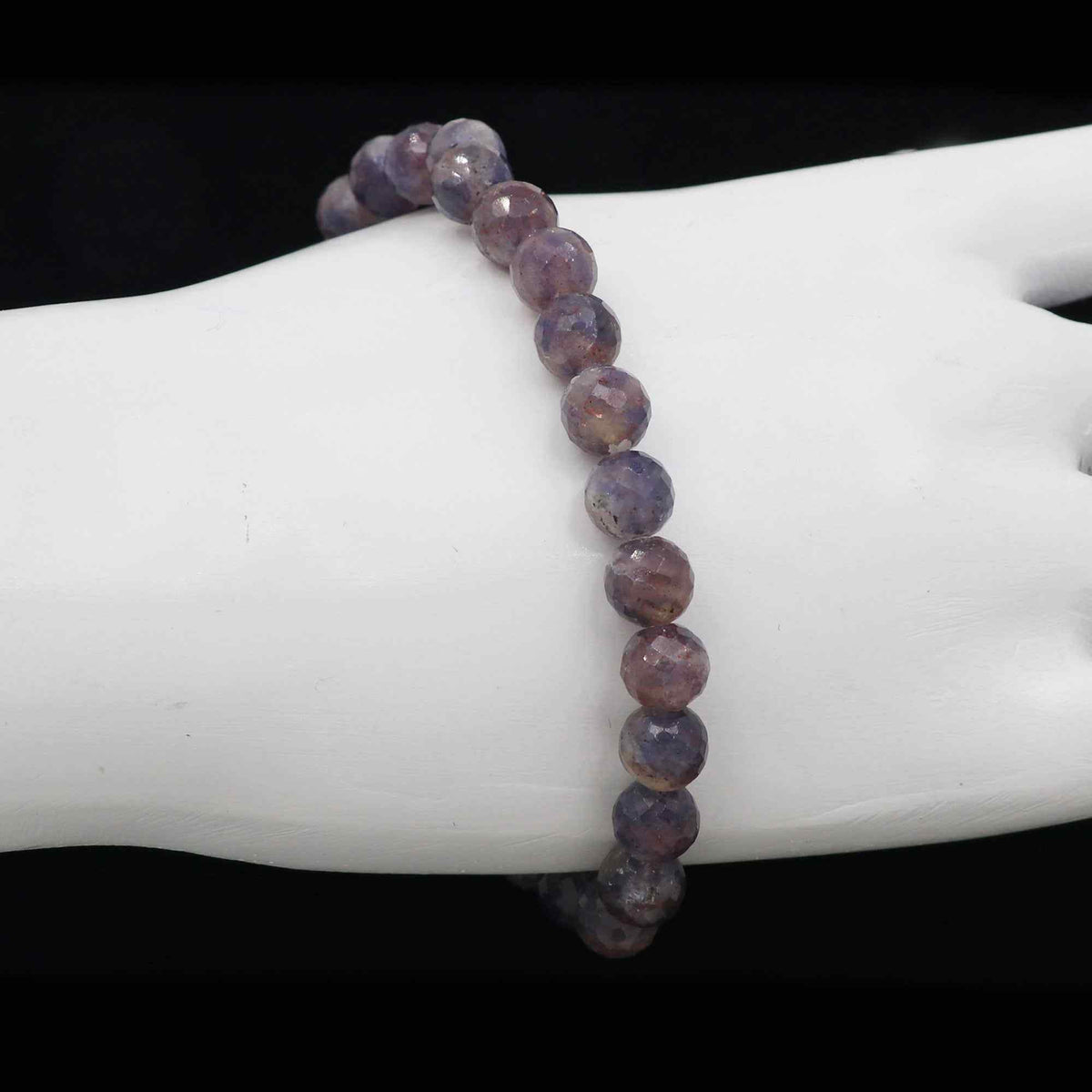 Bloodshot Iolite Bracelet 7mm Faceted Round Beads 69 Ct Natural Gemstone Jewelry