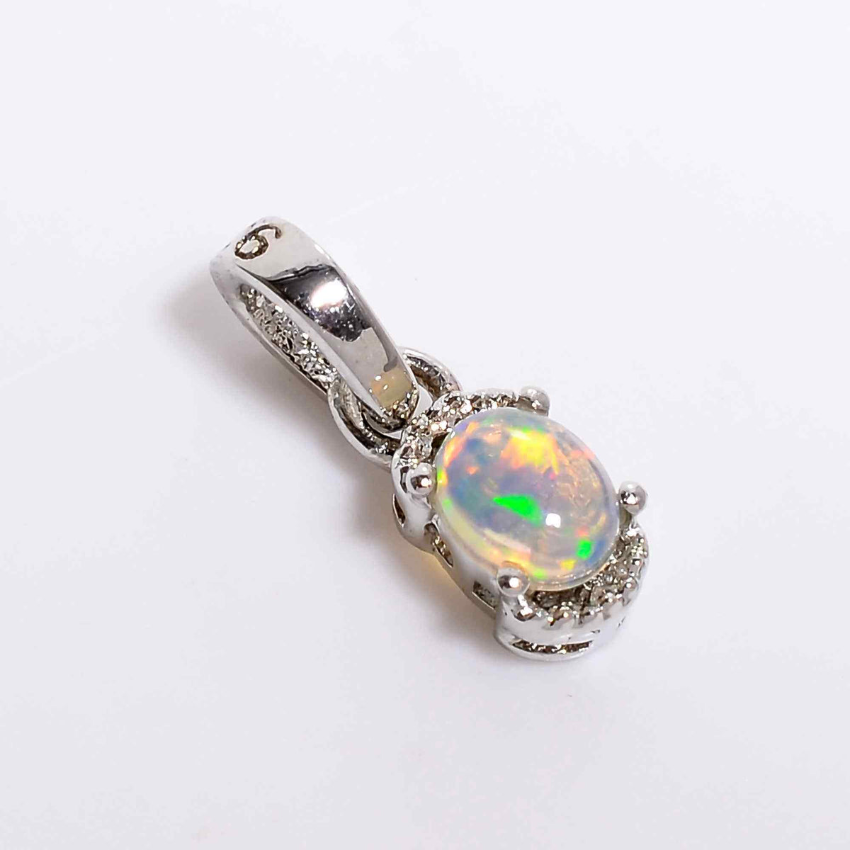 Oval Opal Necklace 5x4mm Natural Cabochon Pendant 925 Sterling Silver Handmade Birthstone Jewelry for Women